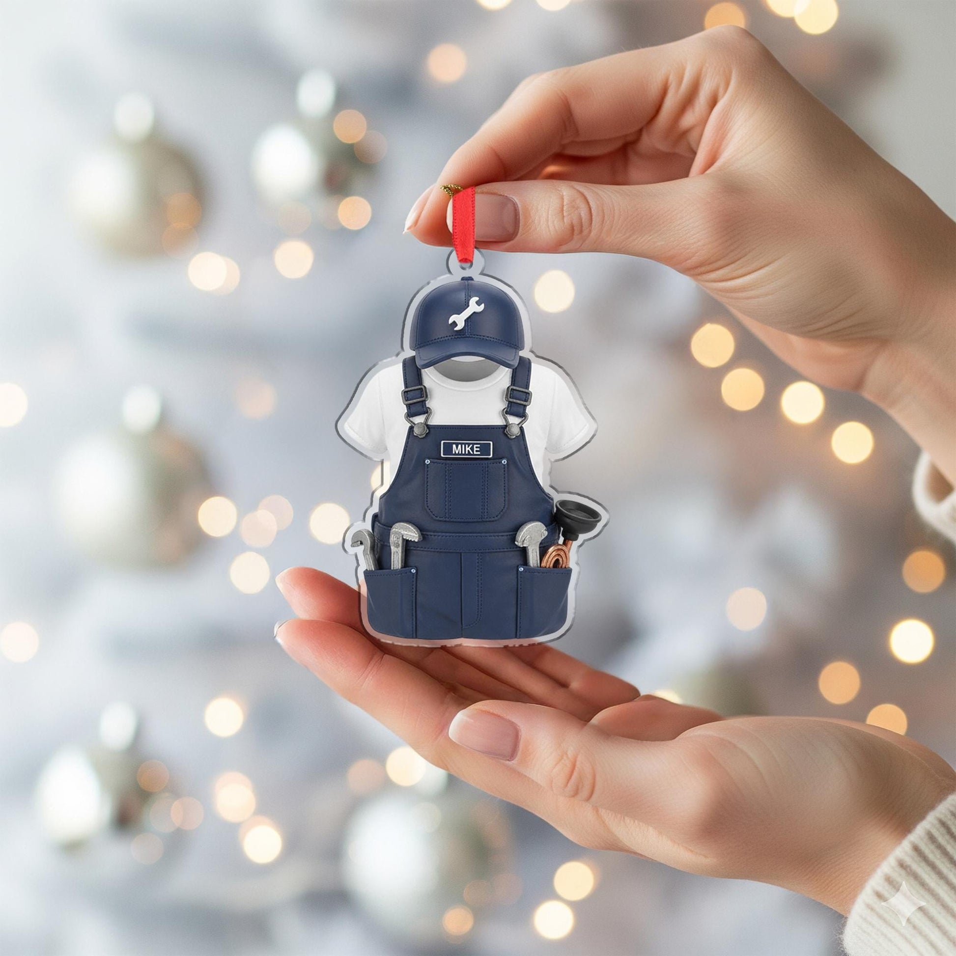Personalized Plumber Overalls Ornament - HVAC Gift, Mechanic Tradesman Keepsake