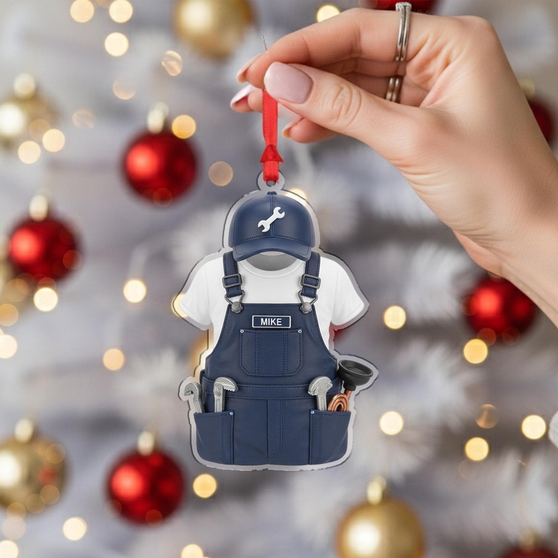Personalized Plumber Overalls Ornament - HVAC Gift, Mechanic Tradesman Keepsake