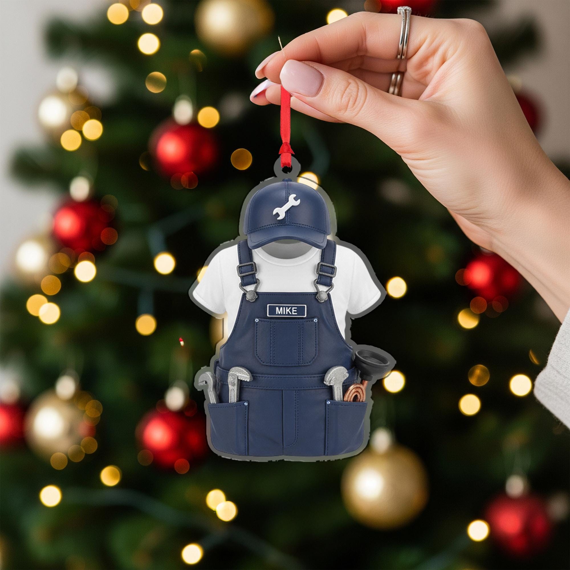 Personalized Plumber Overalls Ornament - HVAC Gift, Mechanic Tradesman Keepsake