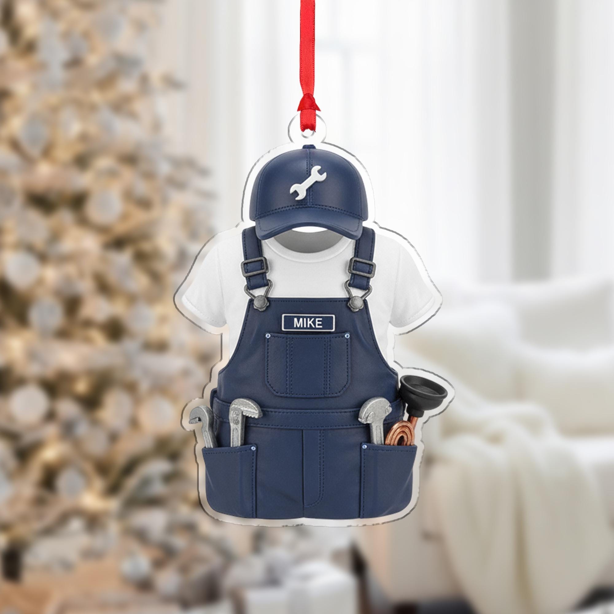 Personalized Plumber Overalls Ornament - HVAC Gift, Mechanic Tradesman Keepsake