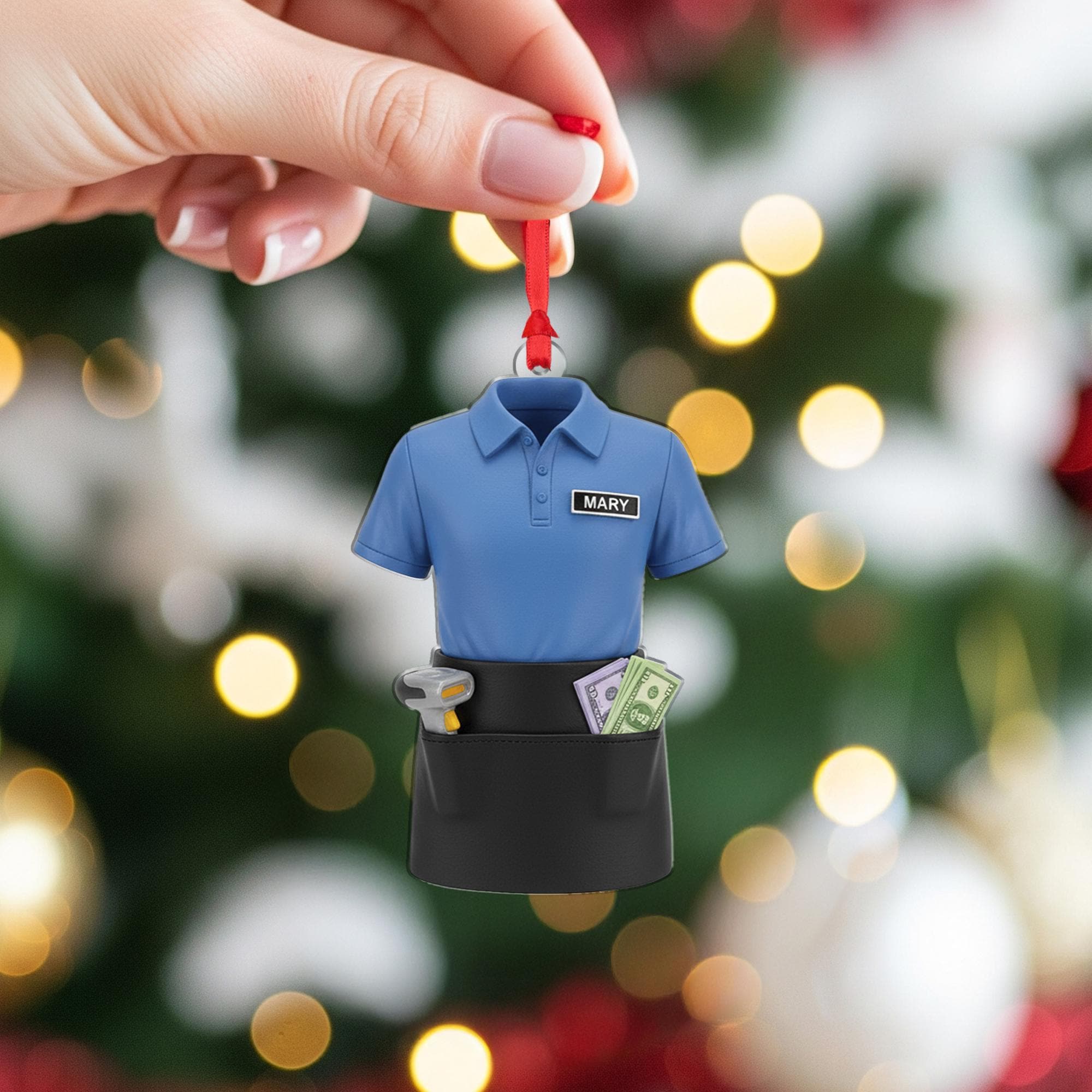 Personalized Cashier Polo Ornament - Retail Worker Gift, Clerk Job Christmas Decor