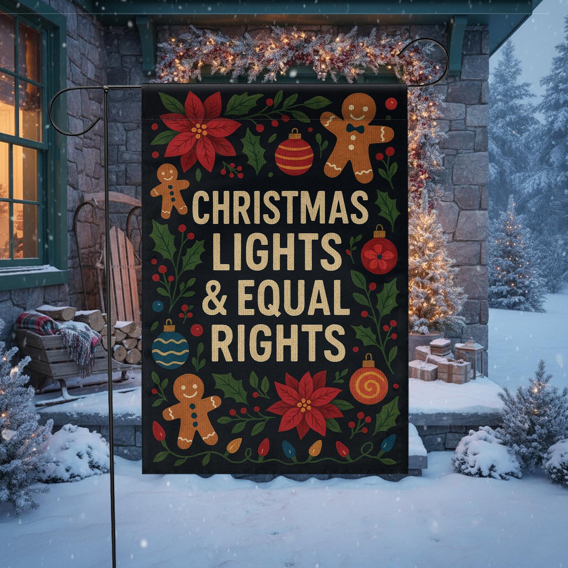 Christmas Lights & Equal Rights Garden Flag: Home Outdoor Flag
