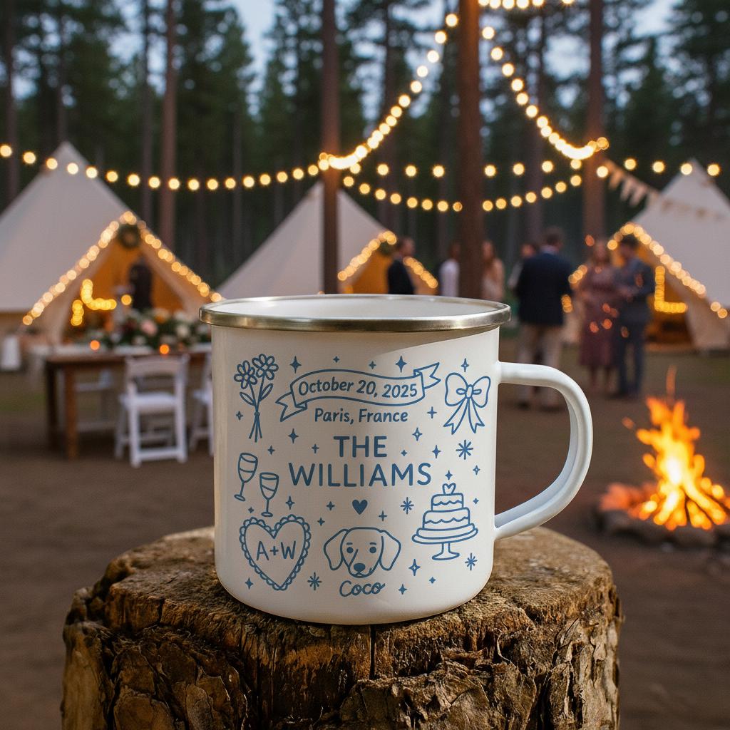 Custom Enamel Mug Personalized Camping Cup Wedding Date Travel Drinkware