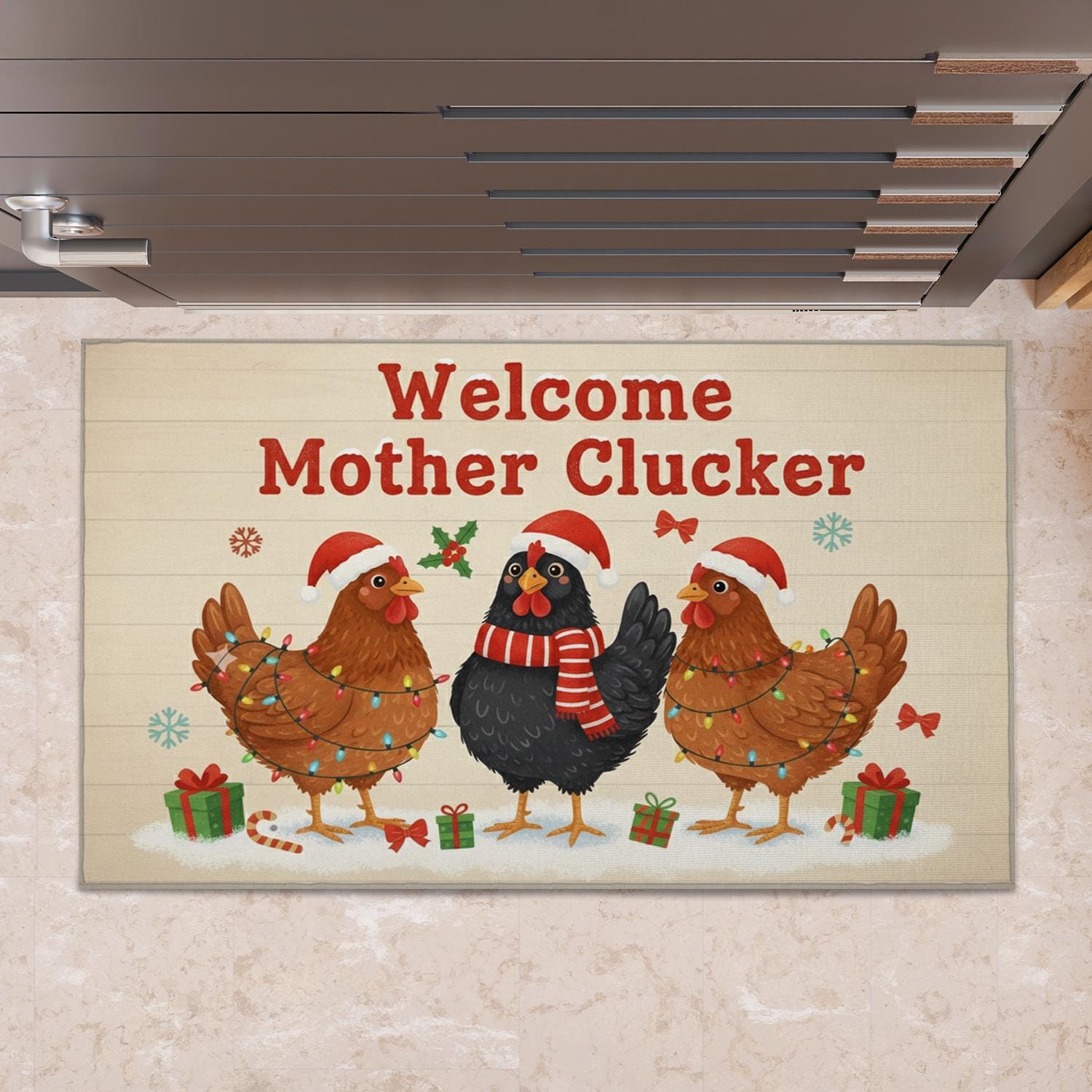 Funny Chicken Doormat — “Welcome Mother Clucker” Farmhouse Entry Mat