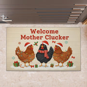 Funny Chicken Doormat — “Welcome Mother Clucker” Farmhouse Entry Mat