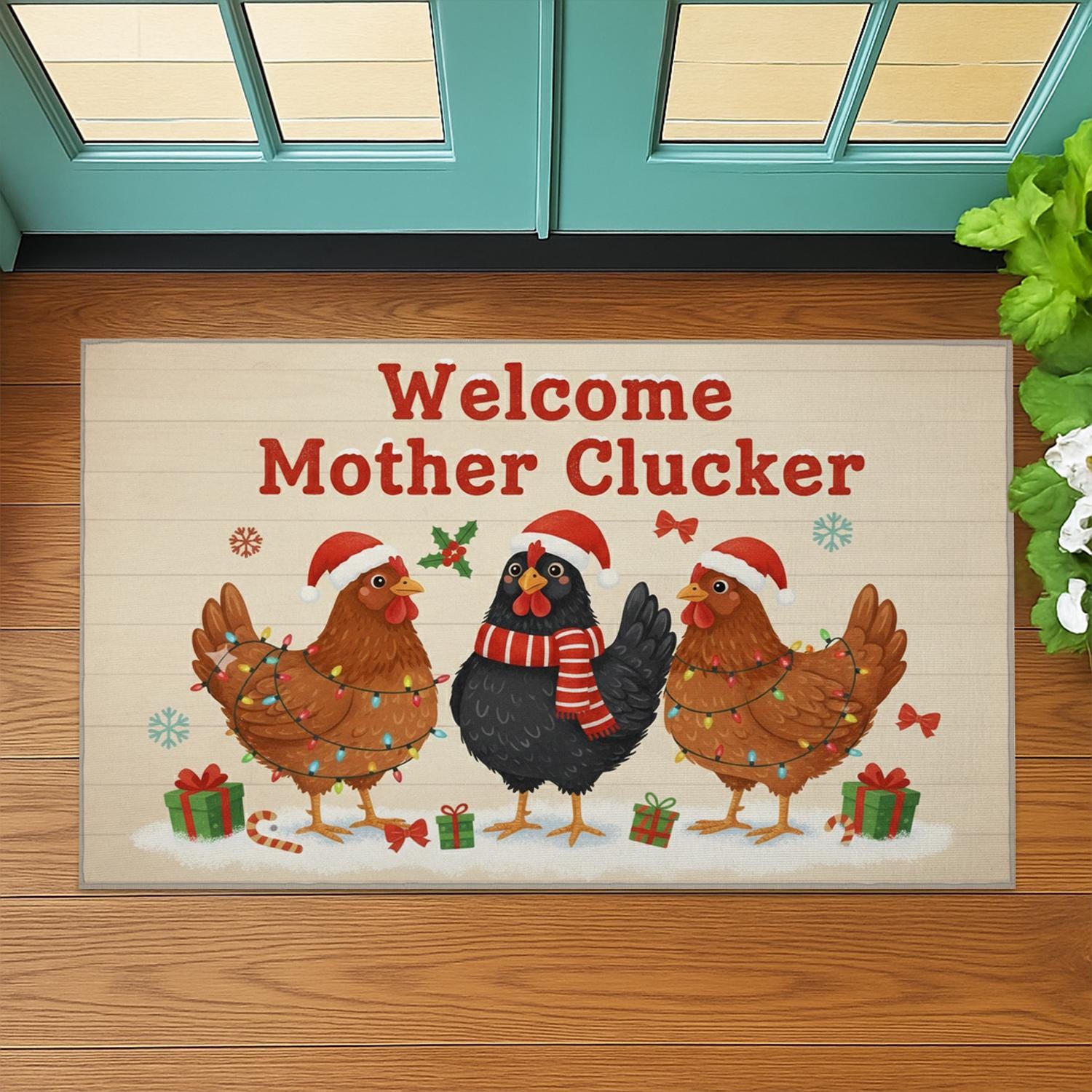 Funny Chicken Doormat — “Welcome Mother Clucker” Farmhouse Entry Mat