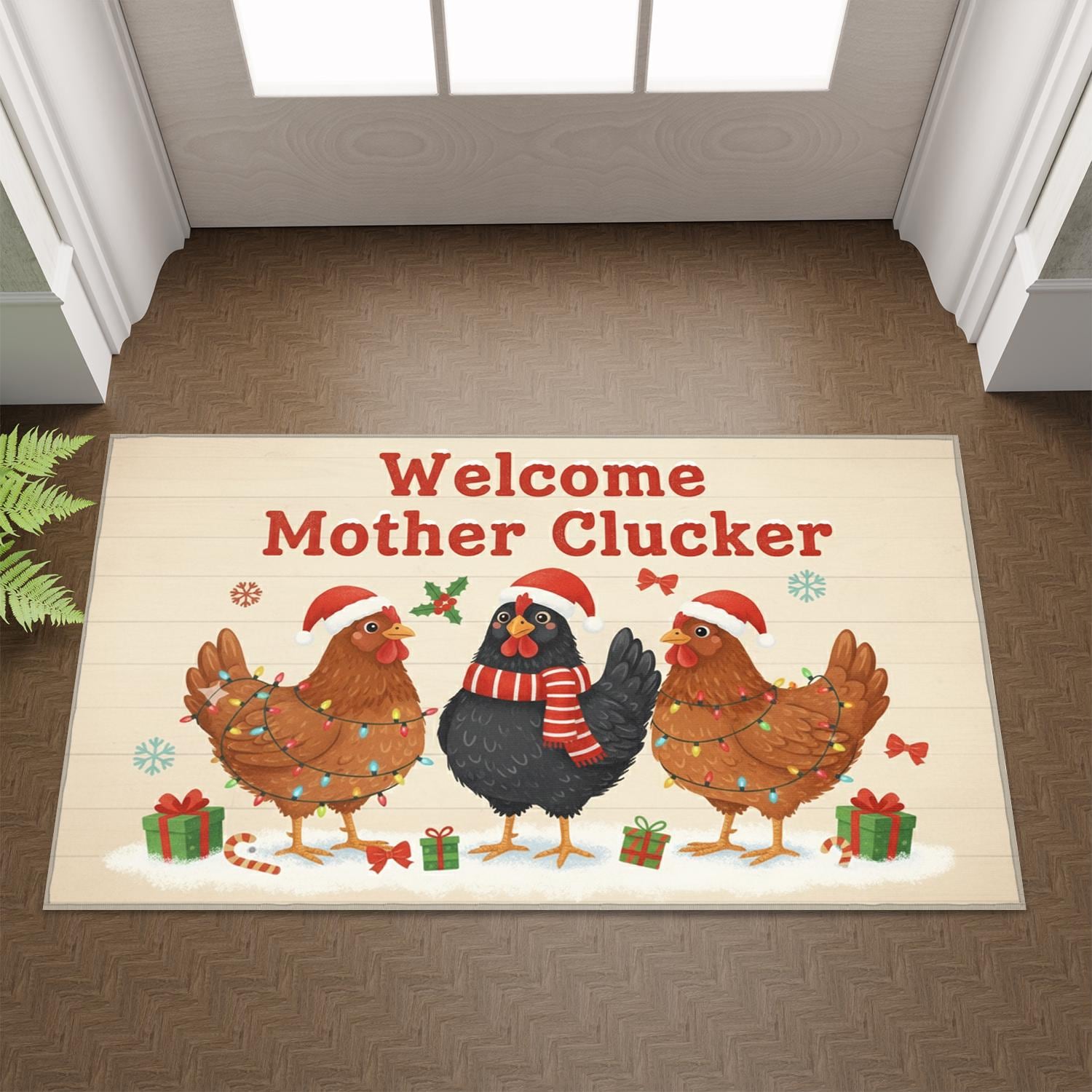 Funny Chicken Doormat — “Welcome Mother Clucker” Farmhouse Entry Mat