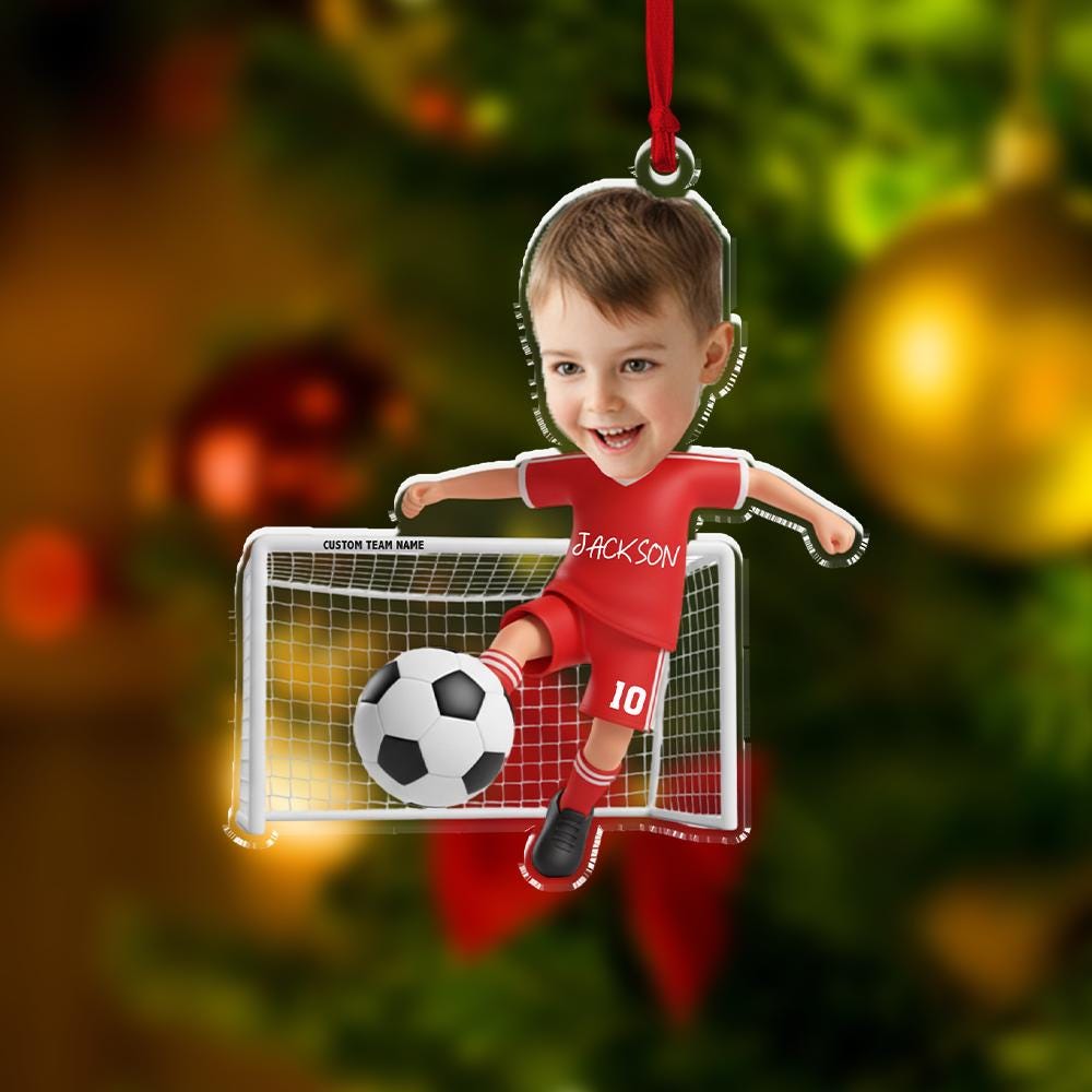 Custom Soccer Player Ornament, Personalized Kids Sports Decoration, Custom Name Football Keepsake