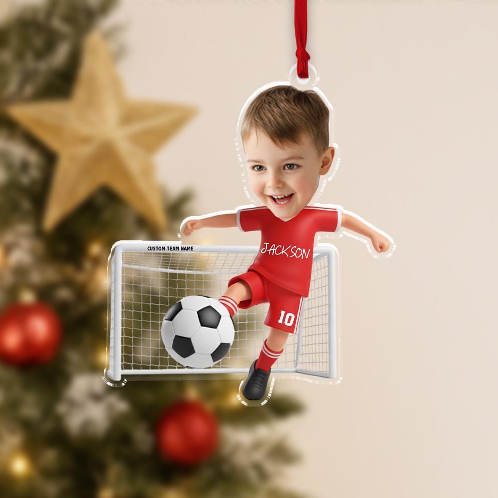 Custom Soccer Player Ornament, Personalized Kids Sports Decoration, Custom Name Football Keepsake
