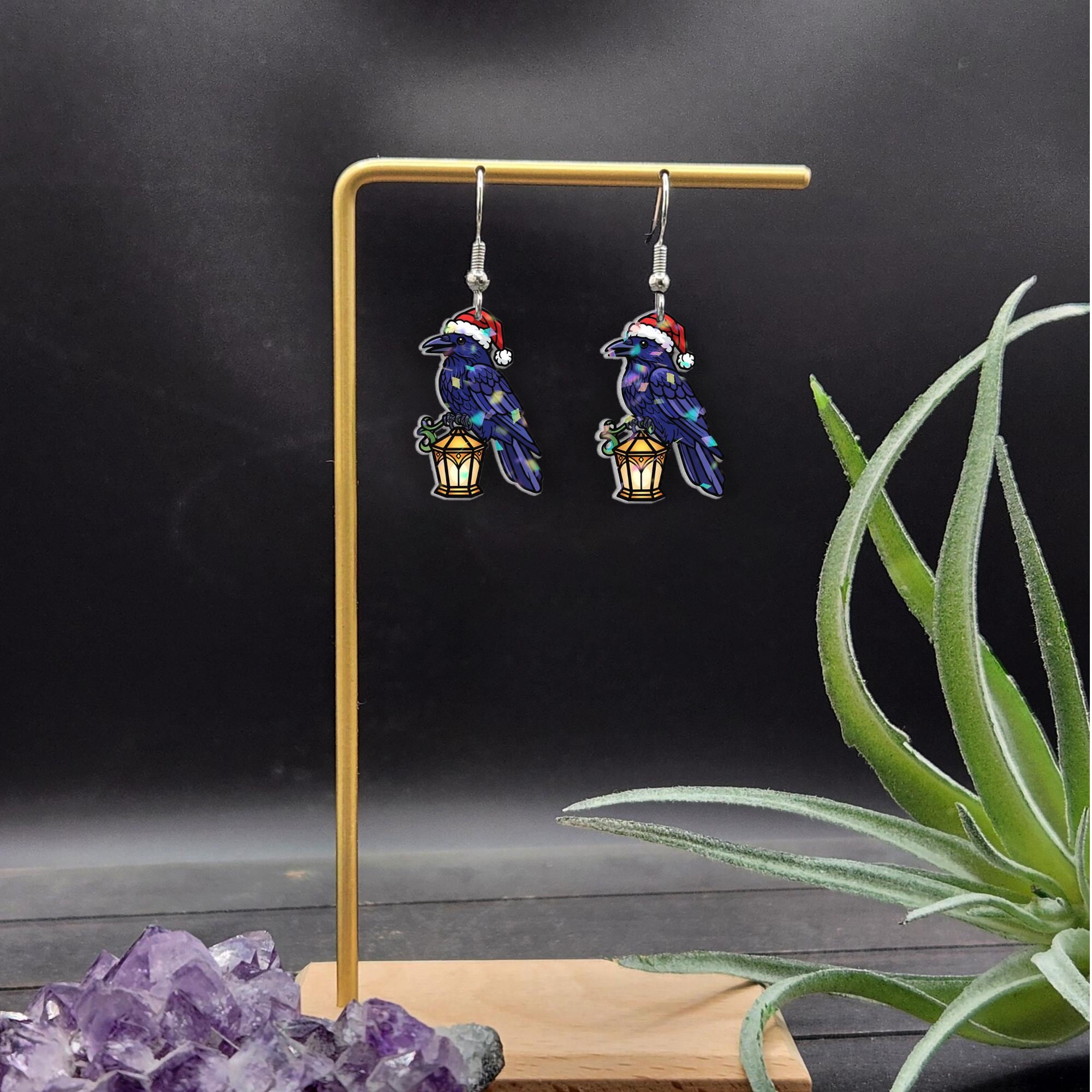 Christmas Raven Earrings | Gothic Holiday Crow Jewelry | Dark Winter Bird Earrings Gift