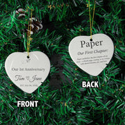 Heart Anniversary Ornament – Personalized 1st Anniversary Keepsake, Paper Chapter Gift
