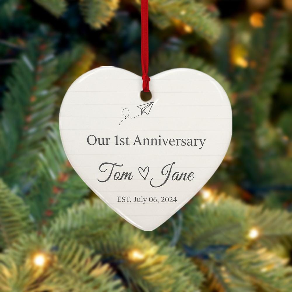 Heart Anniversary Ornament – Personalized 1st Anniversary Keepsake, Paper Chapter Gift