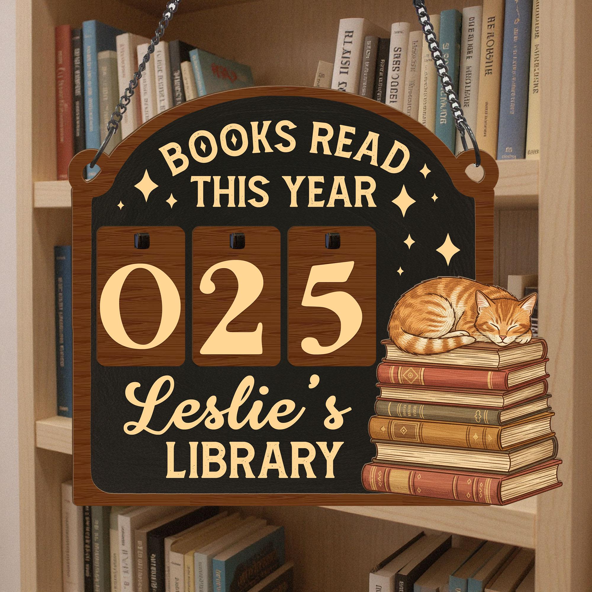 Personalized Books Read Tracker Sign: Cozy Cat Library Decor