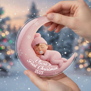 Custom Baby First Christmas Ornament: Personalized Crescent Moon Keepsake, Infant Holiday 2025 Newborn Gift