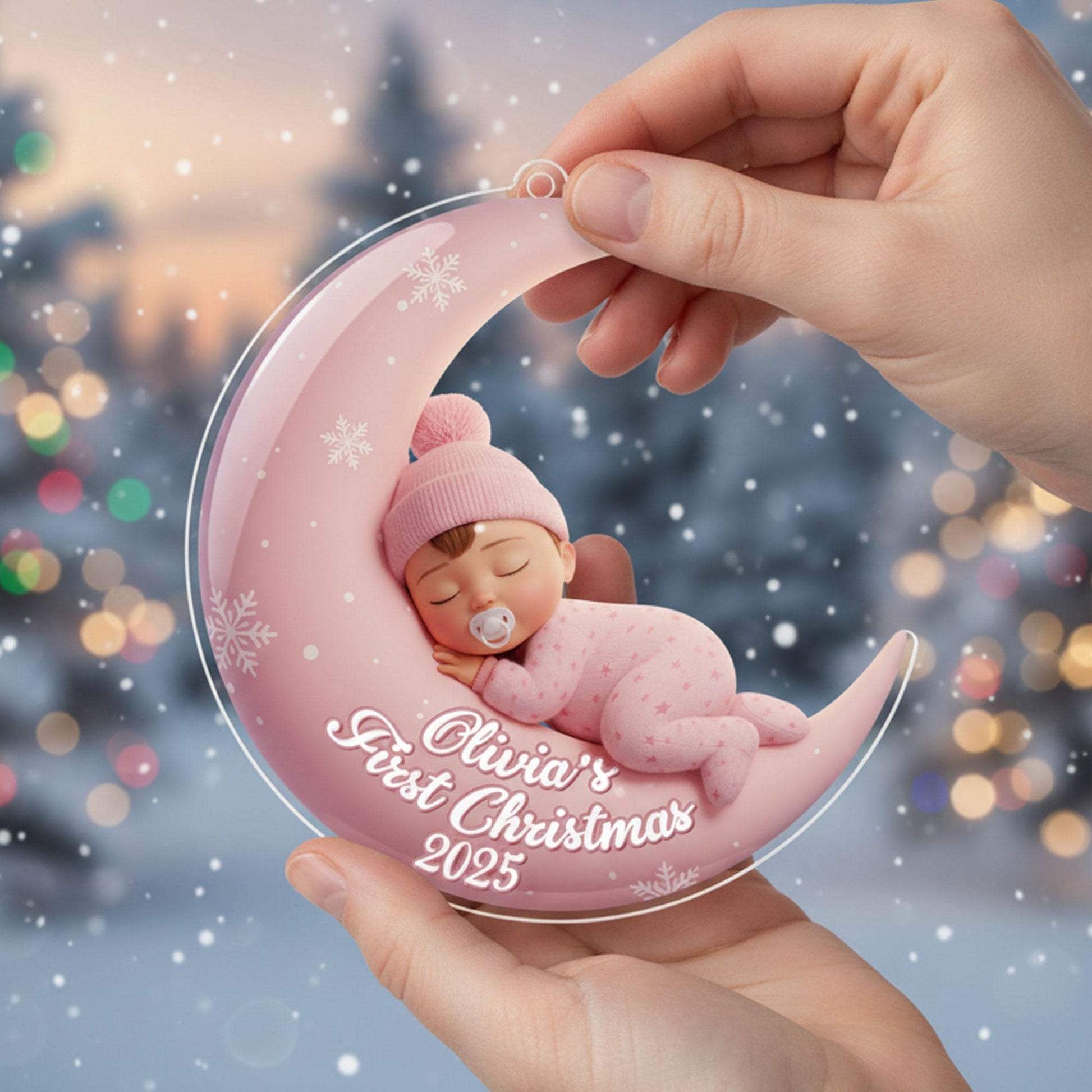 Custom Baby First Christmas Ornament: Personalized Crescent Moon Keepsake, Infant Holiday 2025 Newborn Gift