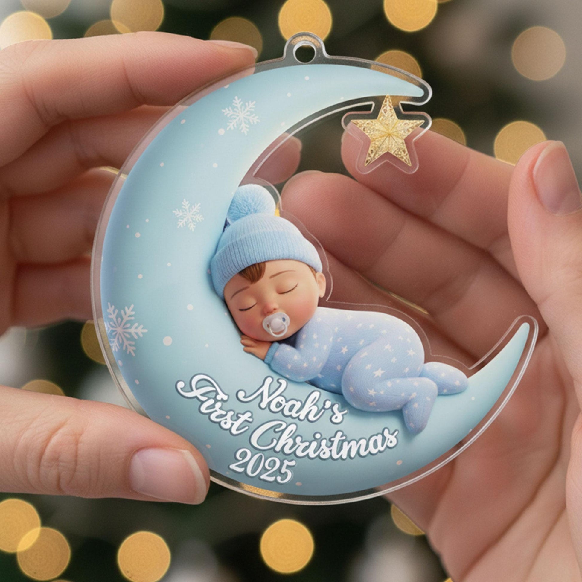Custom Baby First Christmas Ornament: Personalized Crescent Moon Keepsake, Infant Holiday 2025 Newborn Gift