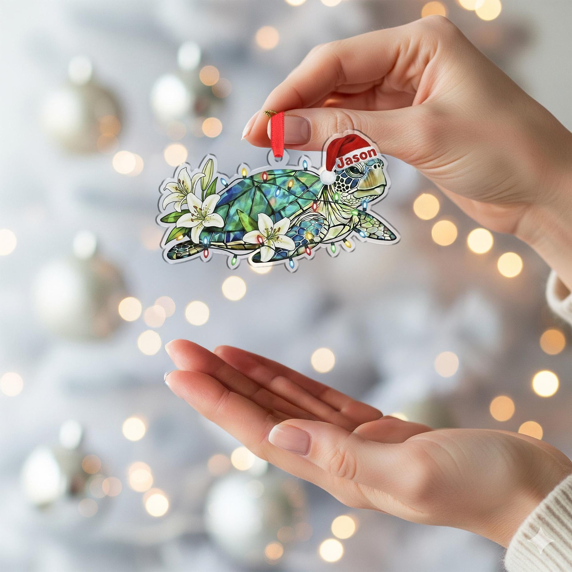 Personalized Acrylic Sea Turtle Ornament: Tree Decor, Custom Coastal Holiday Decoration