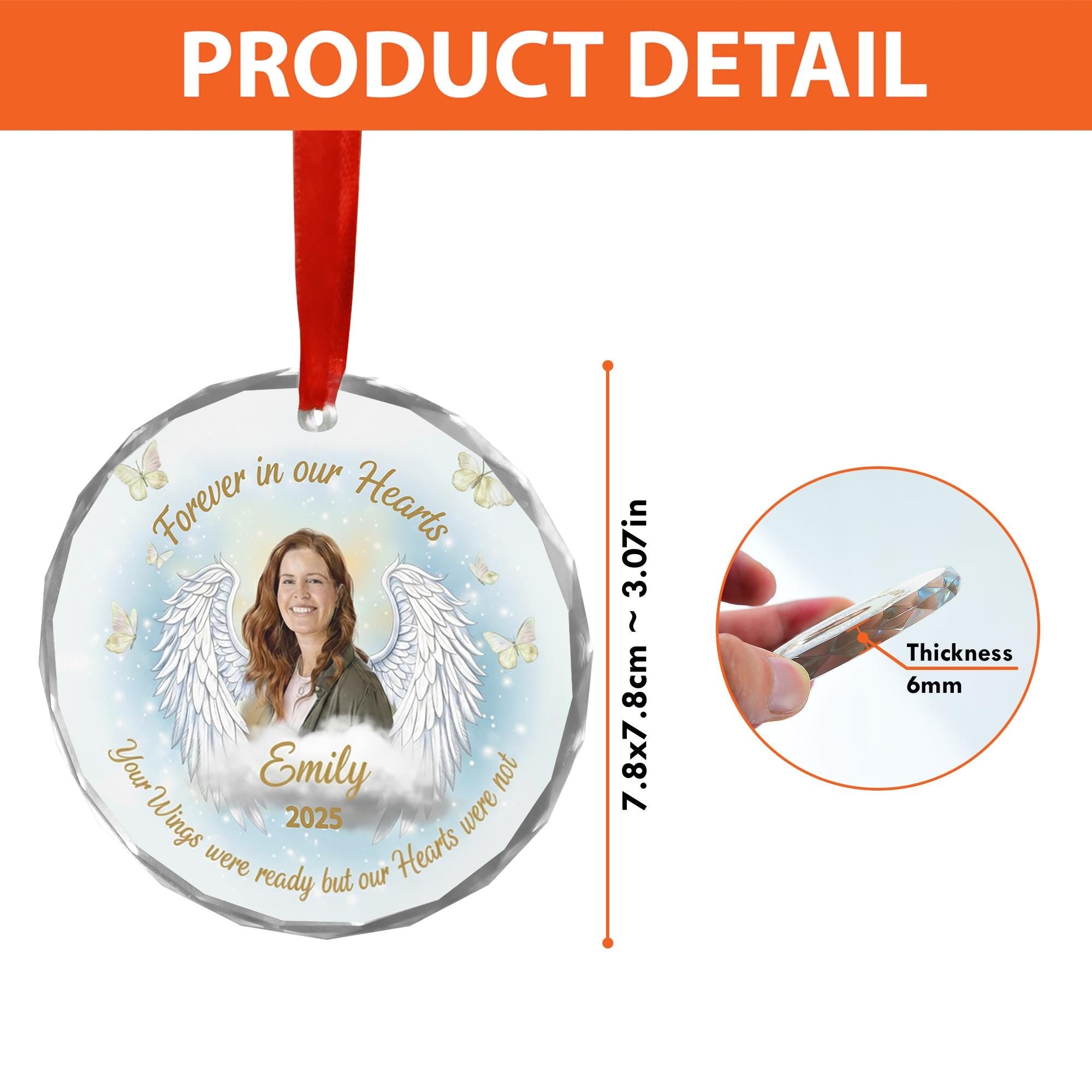 Personalized Photo Acrylic Memorial Ornament: Angel Wings Remembrance Keepsake, Custom Bereavement Decoration