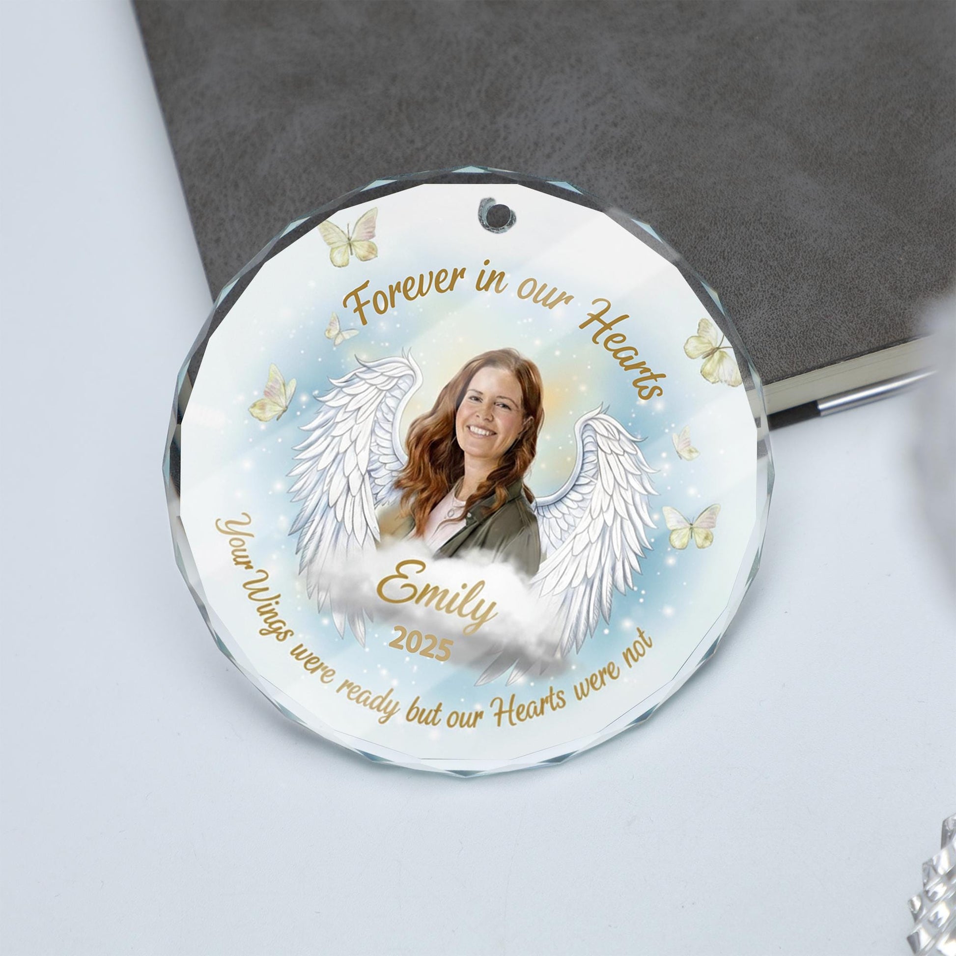 Personalized Photo Acrylic Memorial Ornament: Angel Wings Remembrance Keepsake, Custom Bereavement Decoration