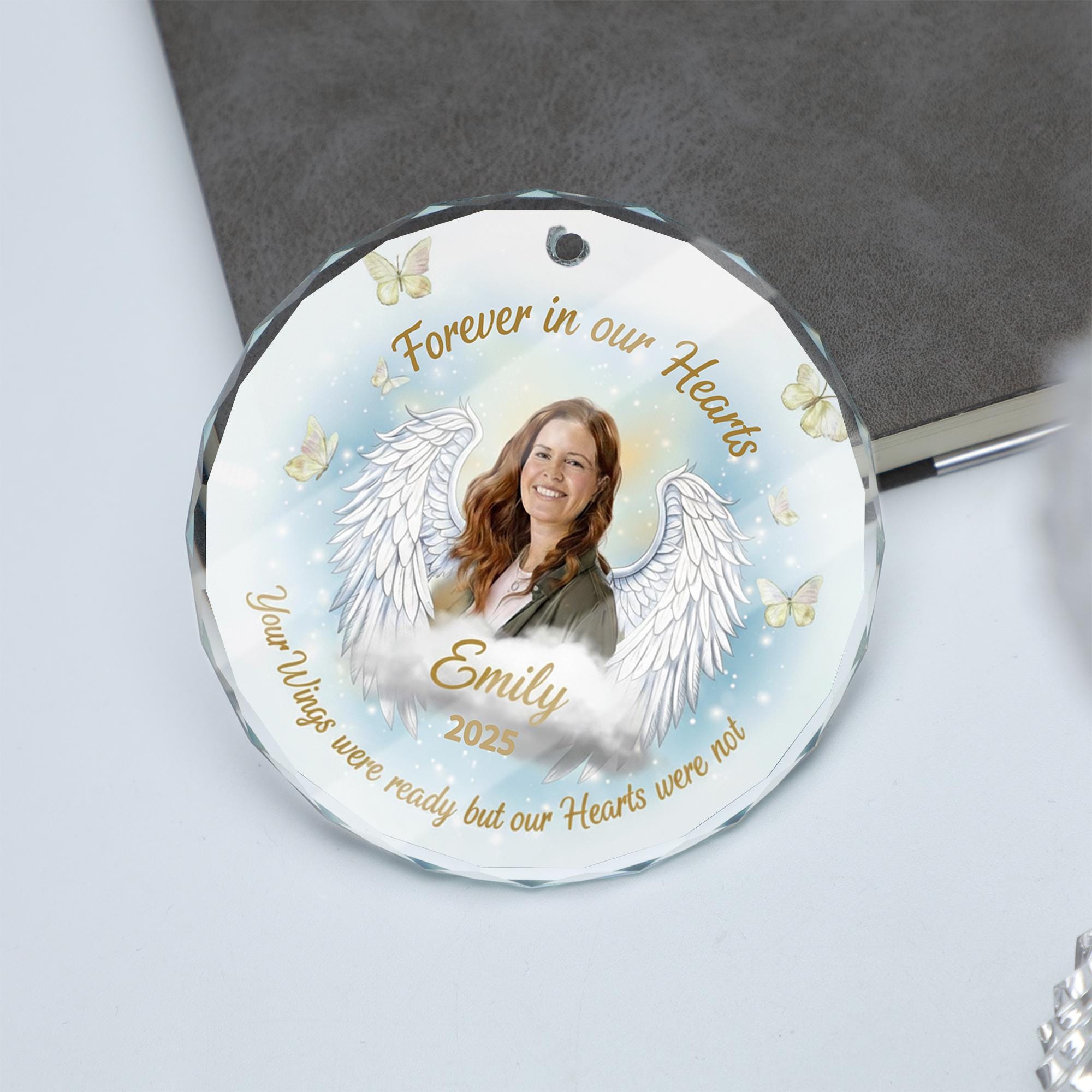 Personalized Photo Acrylic Memorial Ornament: Angel Wings Remembrance Keepsake, Custom Bereavement Decoration