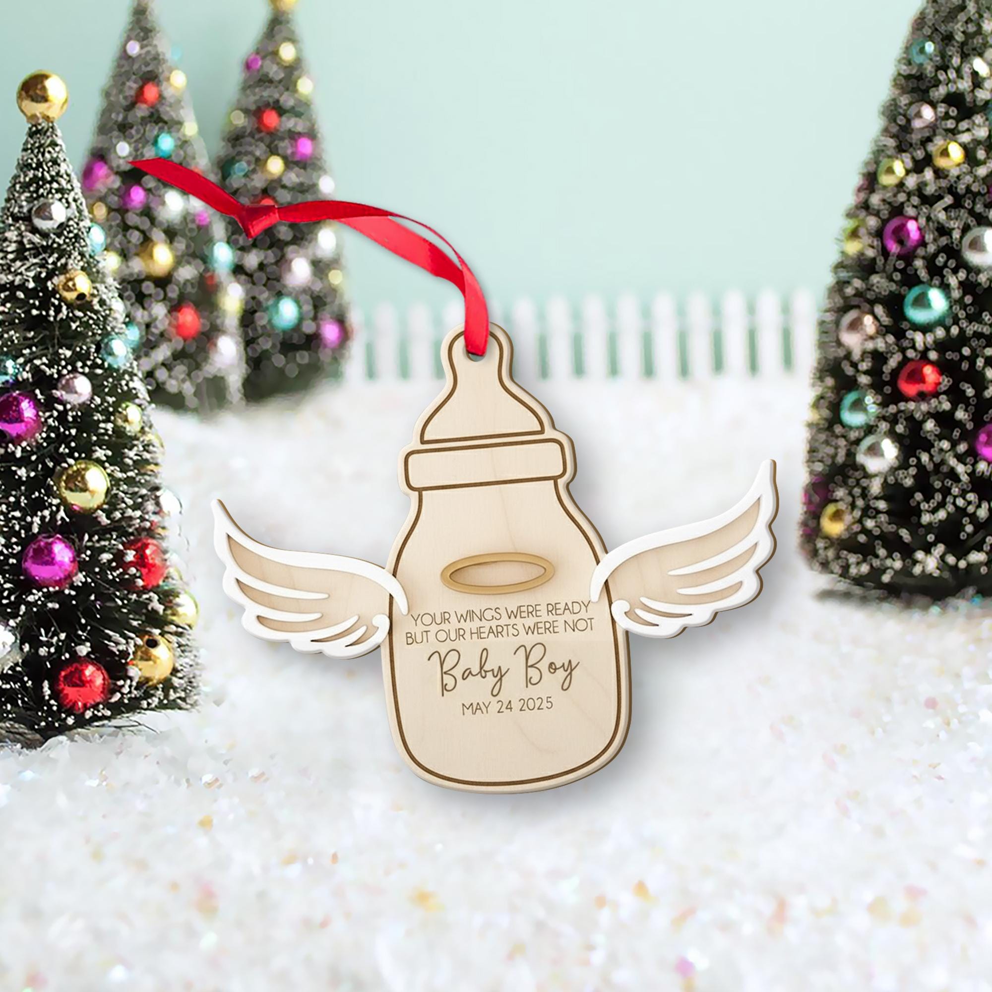 Personalized Wood Infant Memorial Ornament: Angel Wings Bereavement Keepsake, Custom Baby Loss Sympathy Decor