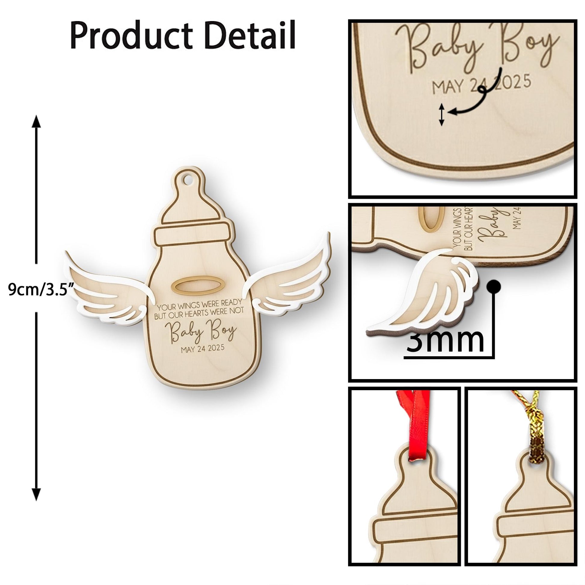 Personalized Wood Infant Memorial Ornament: Angel Wings Bereavement Keepsake, Custom Baby Loss Sympathy Decor
