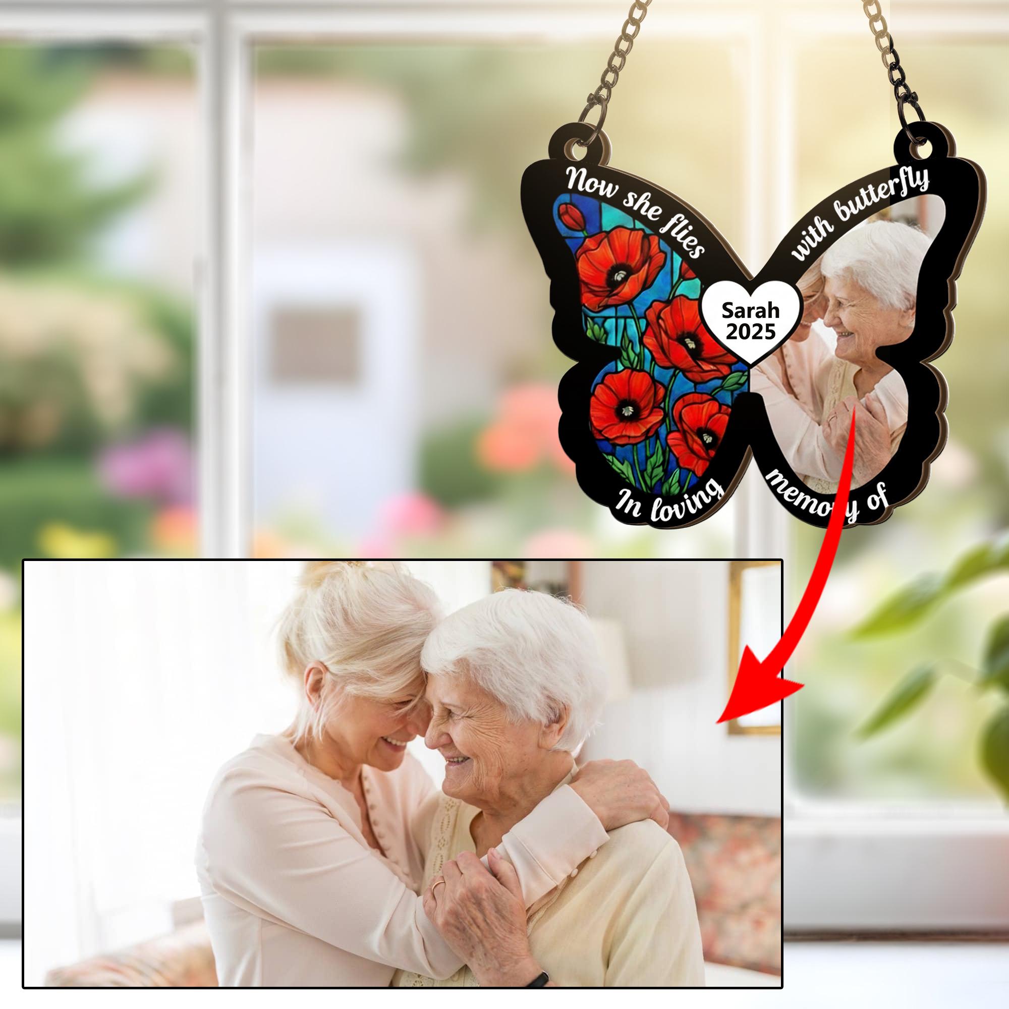 Personalized Photo Wood Butterfly Plaque: Poppy Wall Decor, Custom Bereavement Sympathy Keepsake