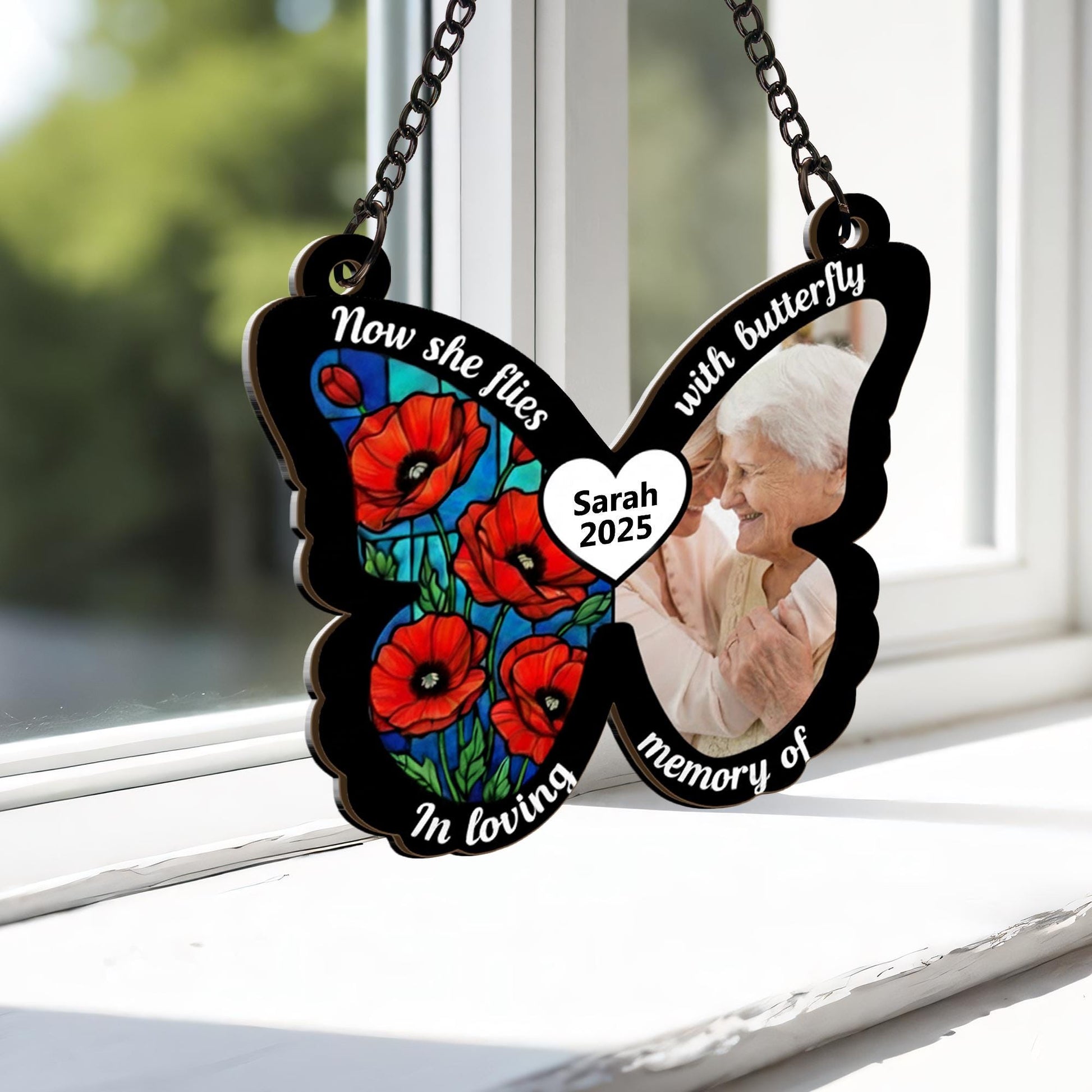 Personalized Photo Wood Butterfly Plaque: Poppy Wall Decor, Custom Bereavement Sympathy Keepsake