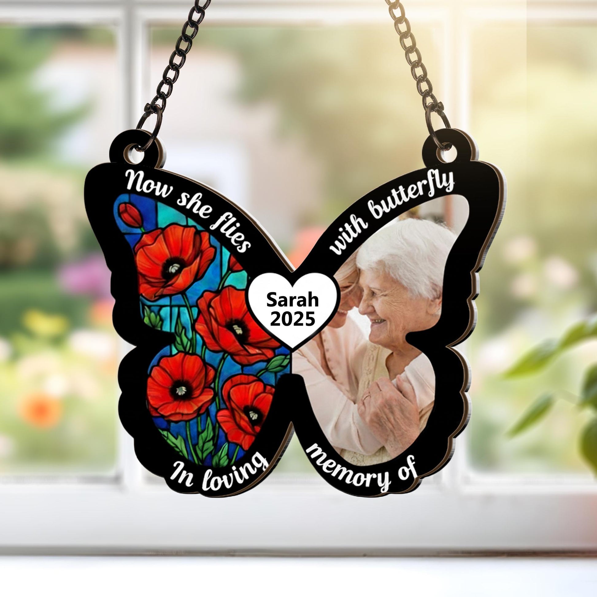 Personalized Photo Wood Butterfly Plaque: Poppy Wall Decor, Custom Bereavement Sympathy Keepsake