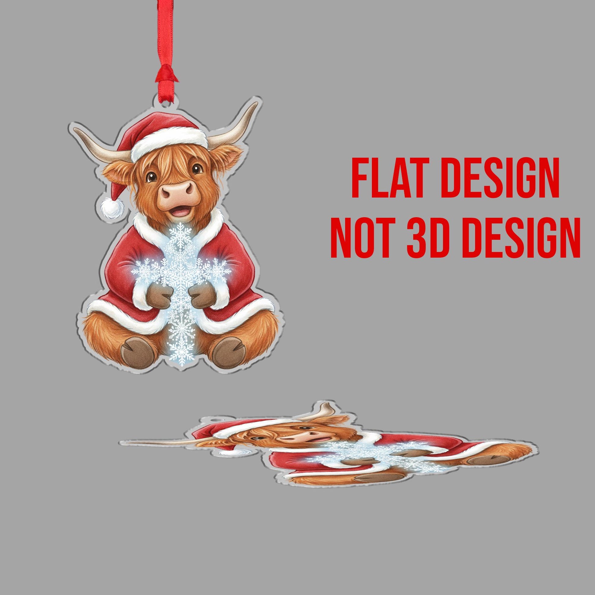Highland Cow Ornament – Santa Suit Christmas Tree Decoration, Farm Animal Holiday Acrylic Ornament
