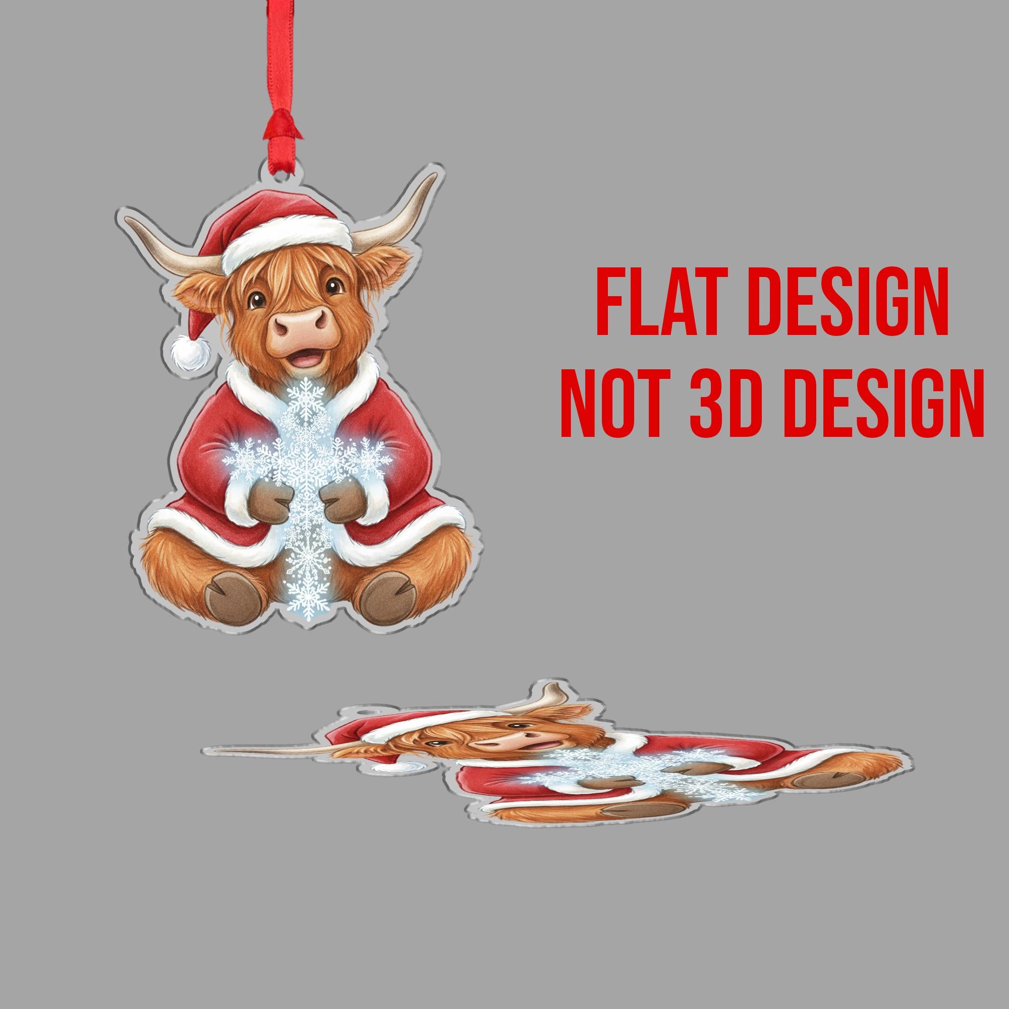 Highland Cow Ornament – Santa Suit Christmas Tree Decoration, Farm Animal Holiday Acrylic Ornament