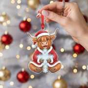 Highland Cow Ornament – Santa Suit Christmas Tree Decoration, Farm Animal Holiday Acrylic Ornament