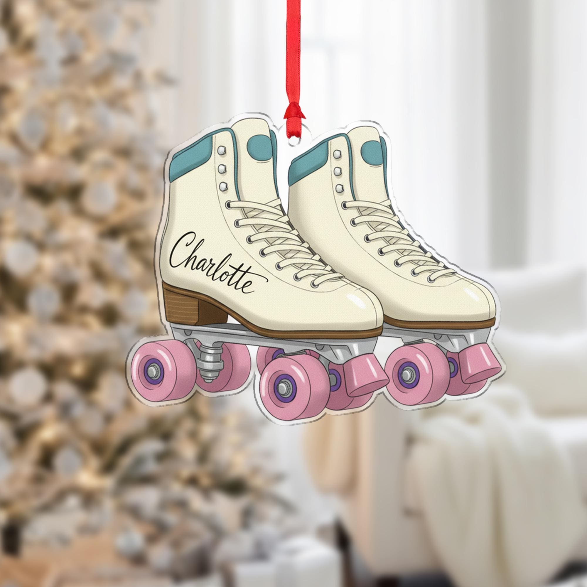 Personalized Roller Skate Ornament – Custom Name Christmas Tree Decoration, Retro Skating Acrylic Ornament