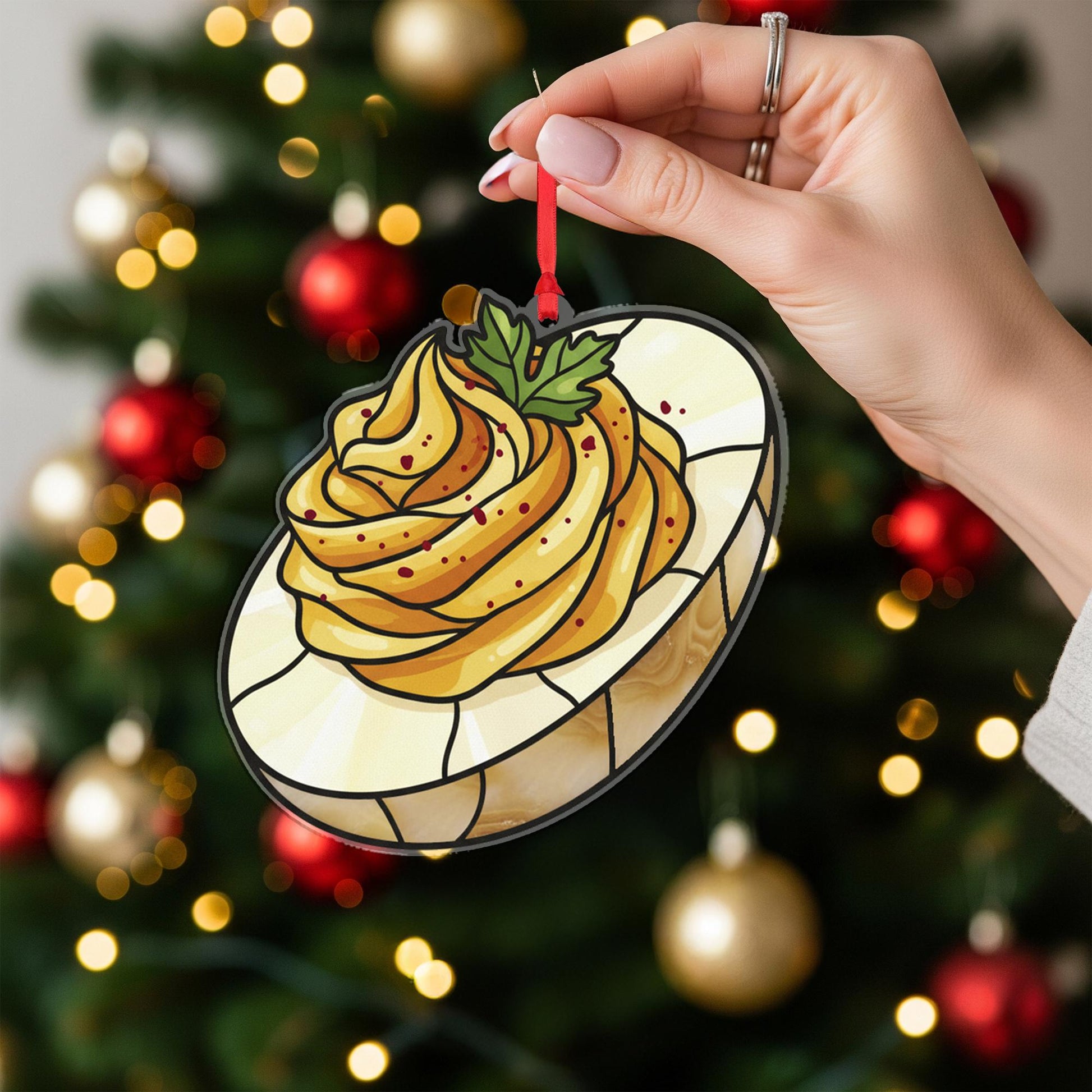 Deviled Egg Ornament – Funny Food Christmas Tree Decoration, Acrylic Kitchen Holiday Ornament