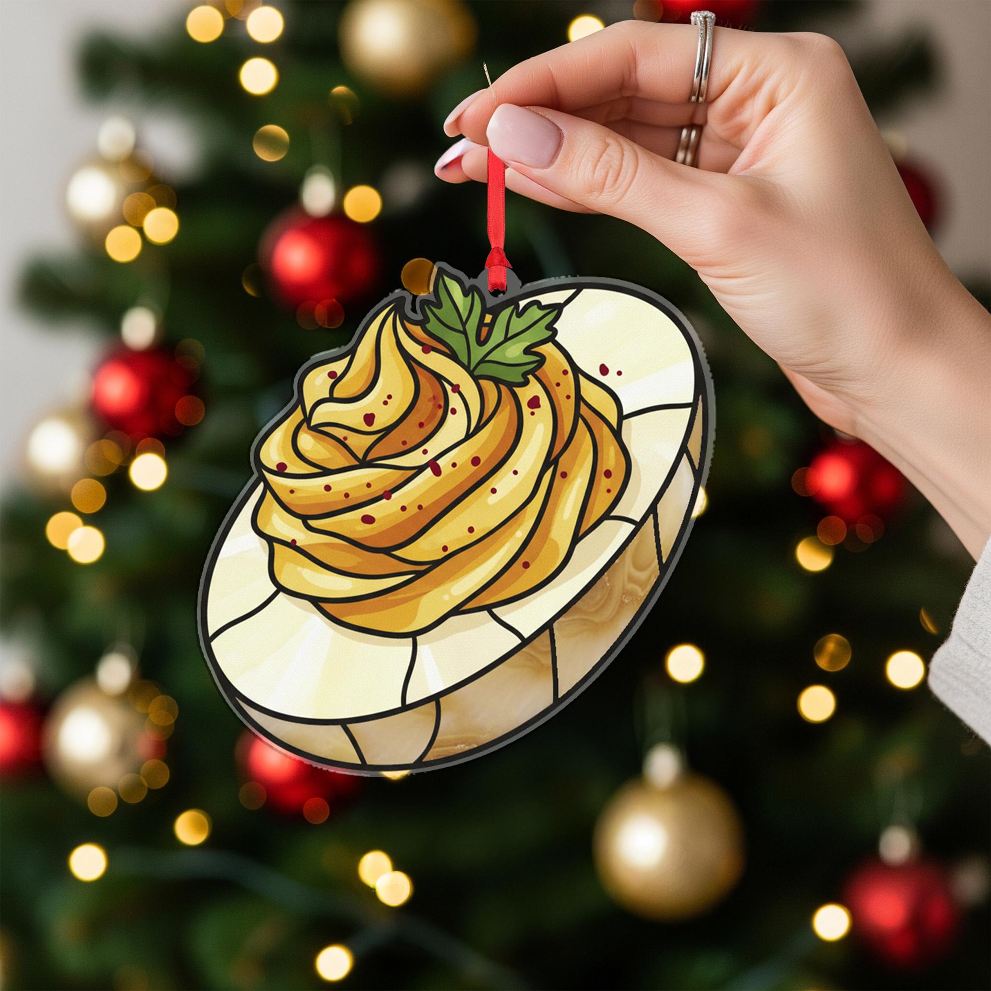 Deviled Egg Ornament – Funny Food Christmas Tree Decoration, Acrylic Kitchen Holiday Ornament