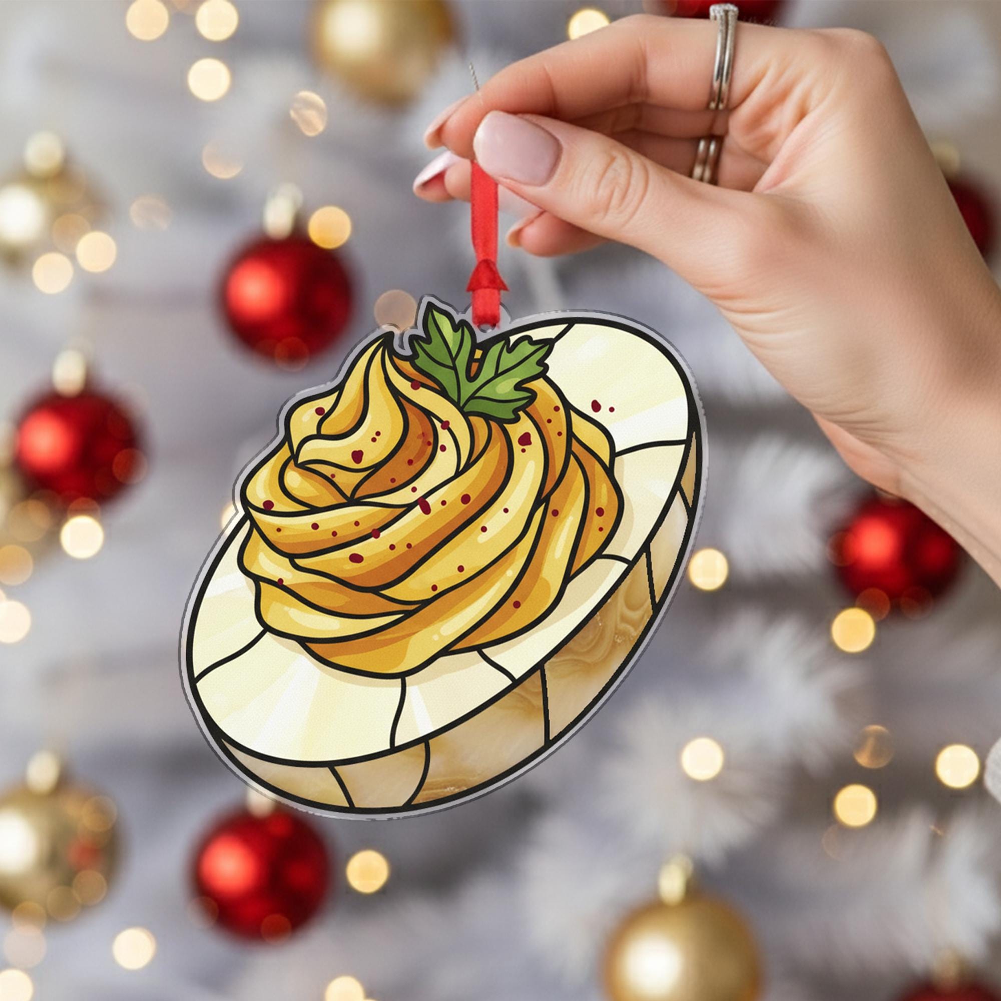 Deviled Egg Ornament – Funny Food Christmas Tree Decoration, Acrylic Kitchen Holiday Ornament