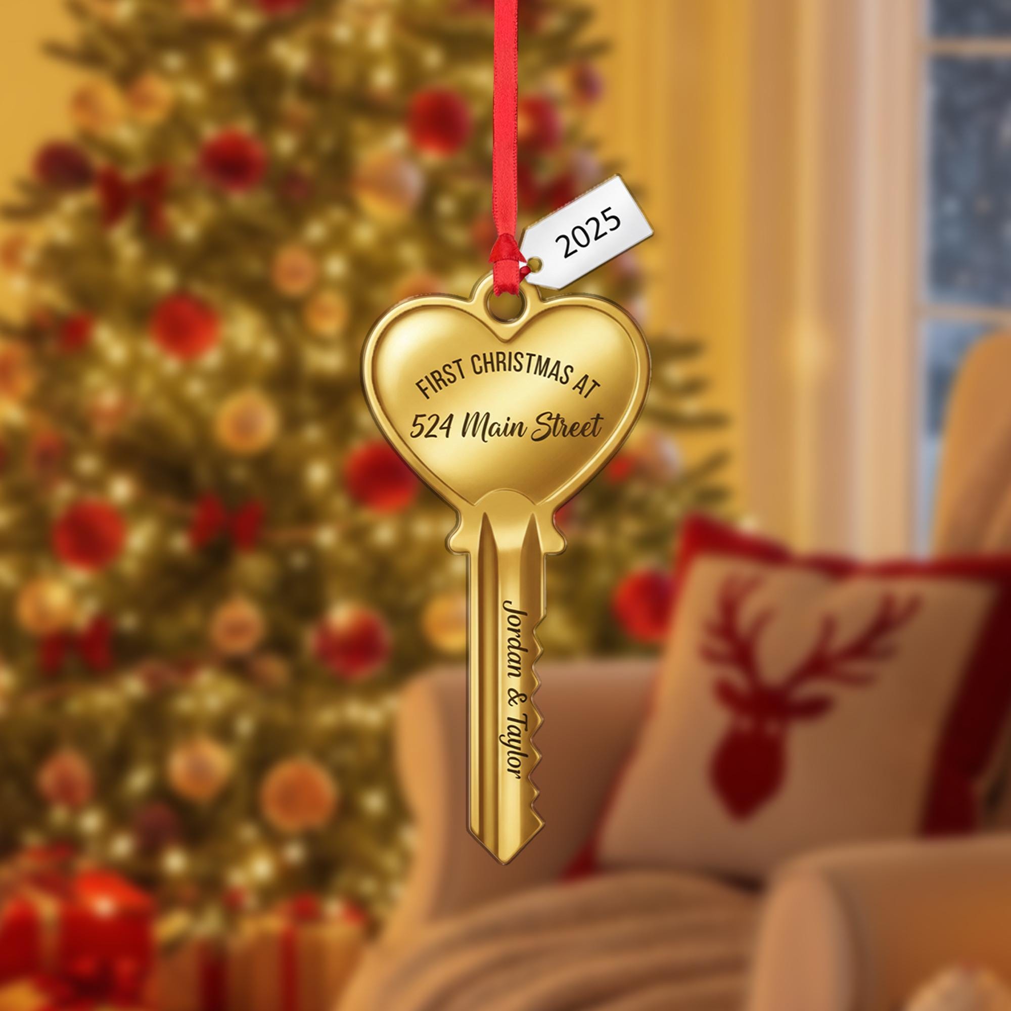 Personalized New Home Ornament – Custom Address Key Decoration, First Christmas House Acrylic Ornament