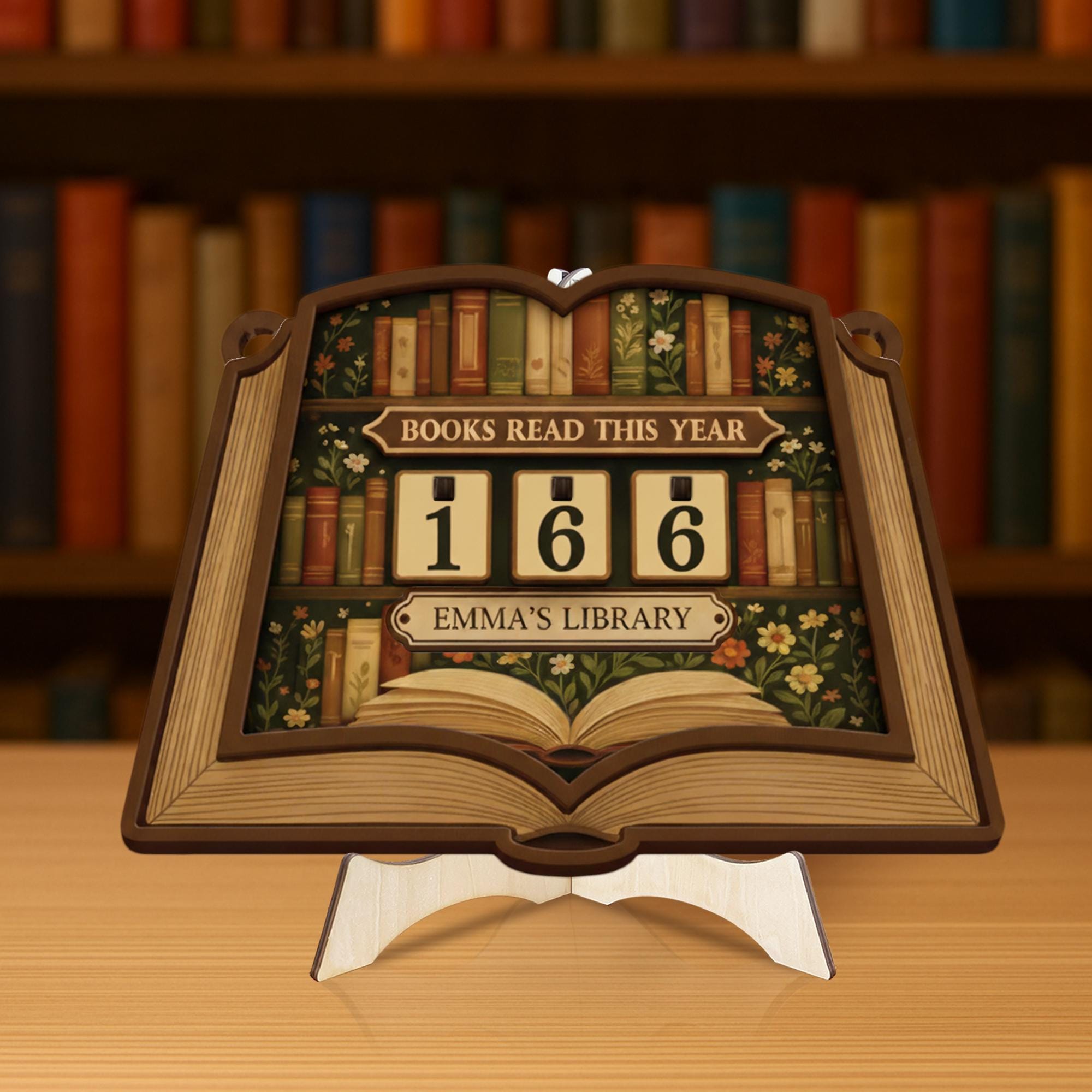 Wooden Book Tracker Sign – Personalized Library Reading Counter