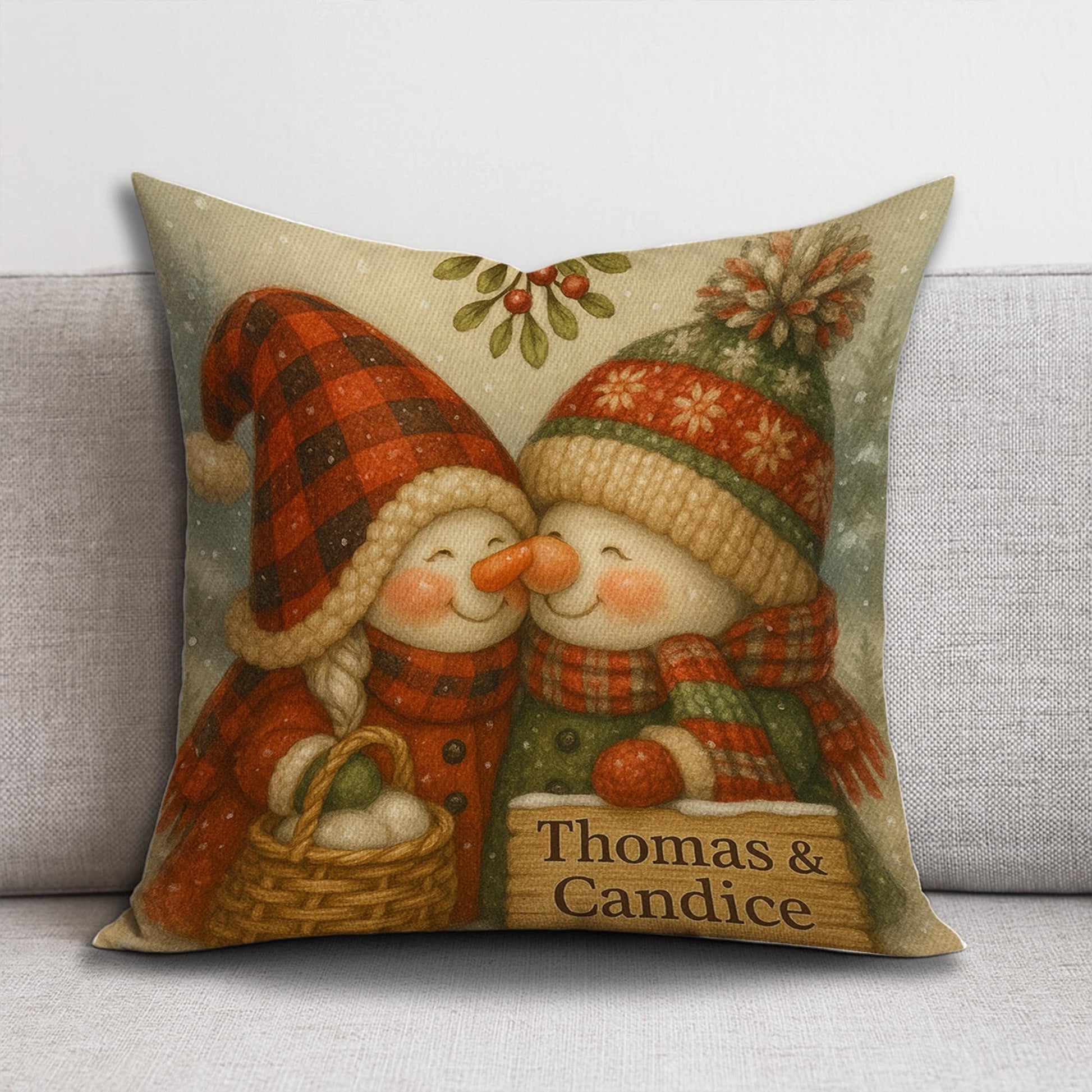 Custom Snow Couple Pillow – Holiday Decor with Names