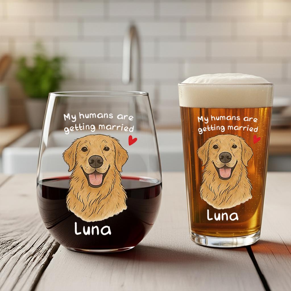 Custom Pet Portrait Wine Glass Personalized Dog Wedding Glassware