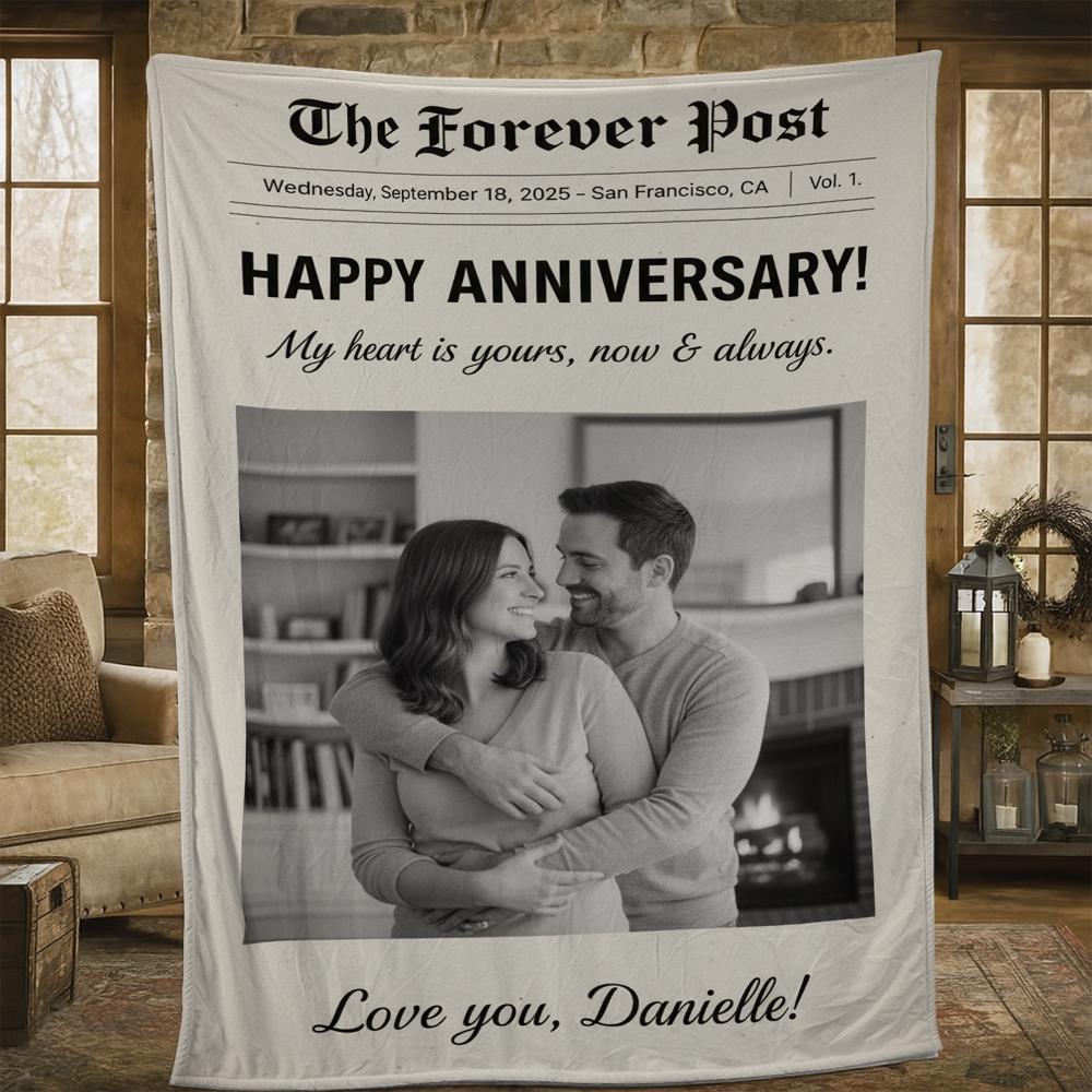 Personalized Newspaper Blanket – Custom Anniversary Gift for Couples