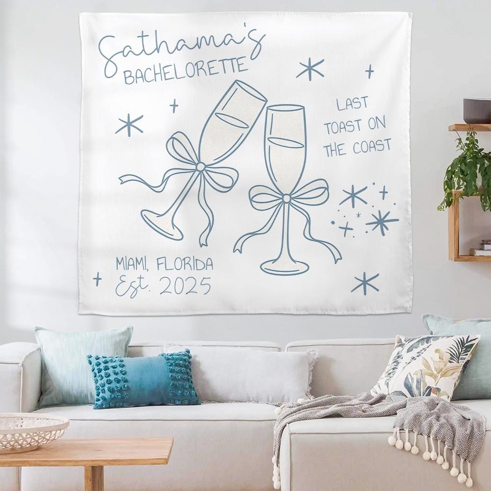 Personalized Bachelorette Party Tapestry – Custom Last Toast on the Coast Decor