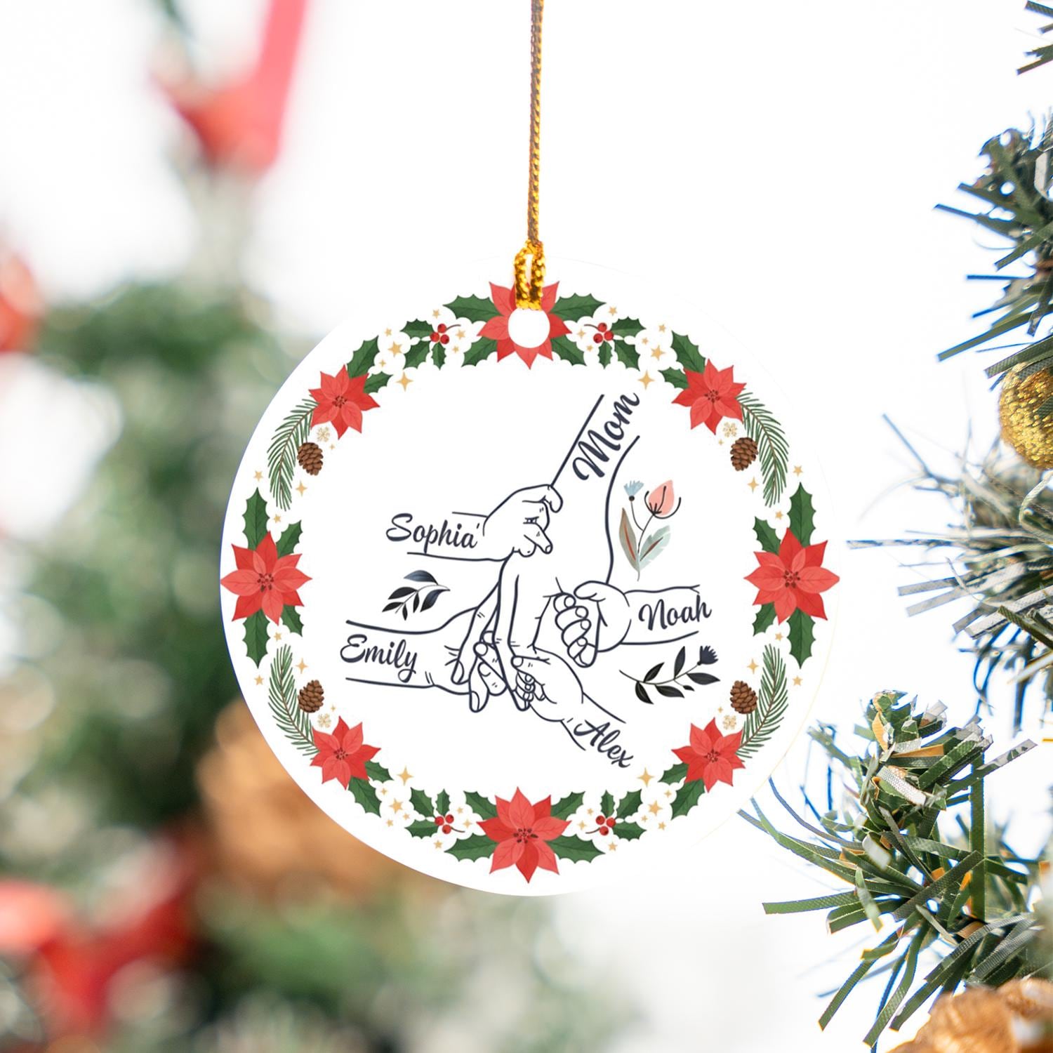 Custom Ceramic Mom and Children Ornament – Personalized Family Hands Keepsake