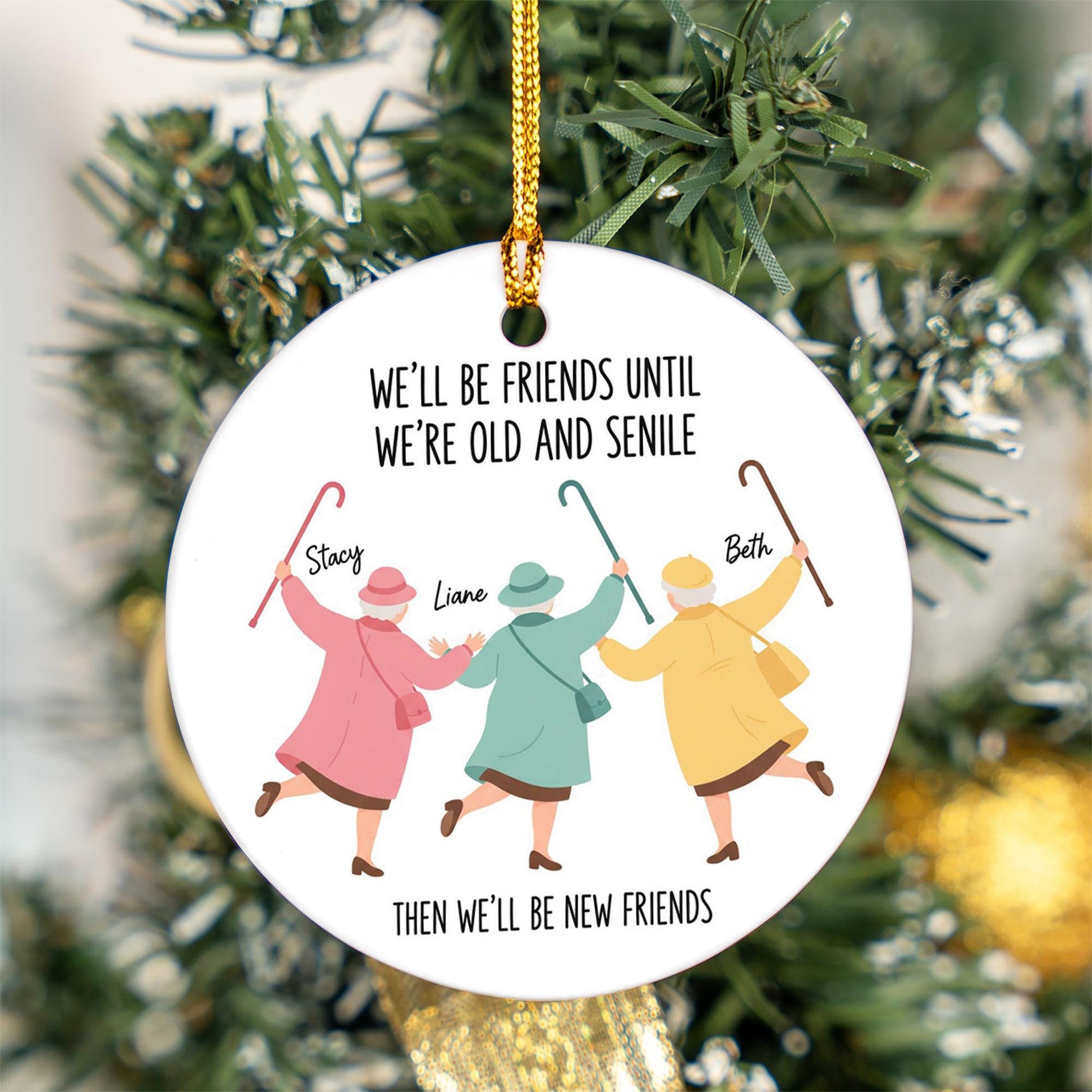 Ceramic Ornament, Personalized Friends Silhouette Design with Names & Quote