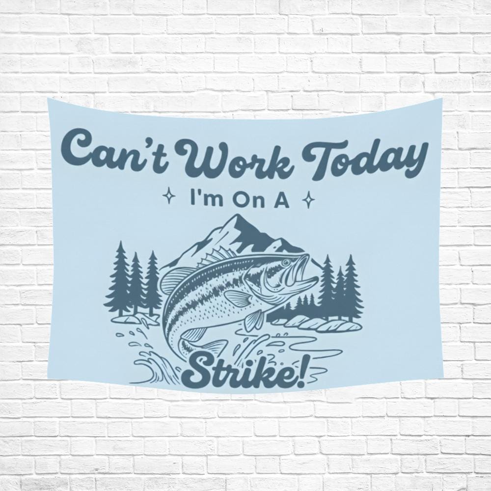 Fishing Tapestry: Bass Illustration, Mountain River Banner