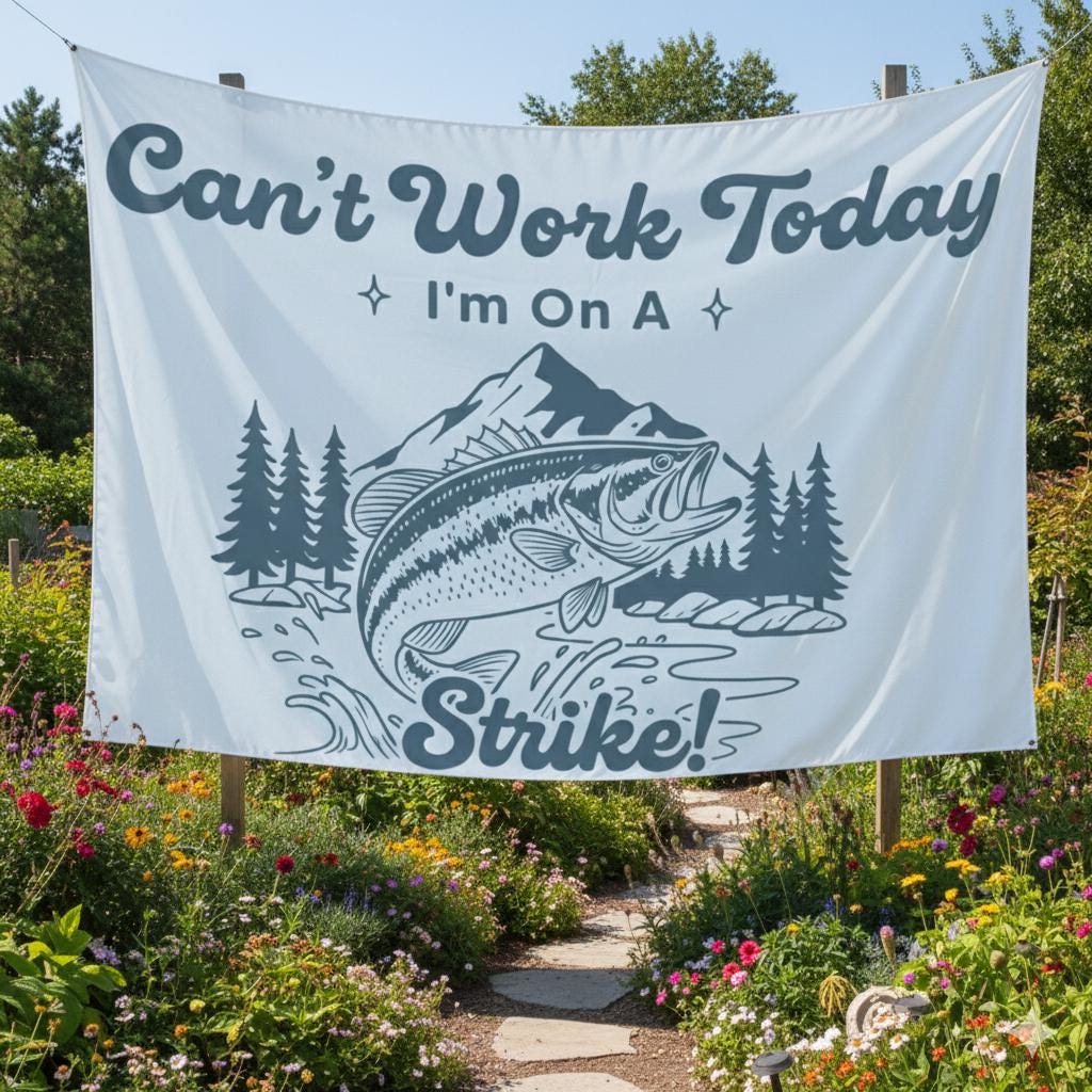 Fishing Tapestry: Bass Illustration, Mountain River Banner
