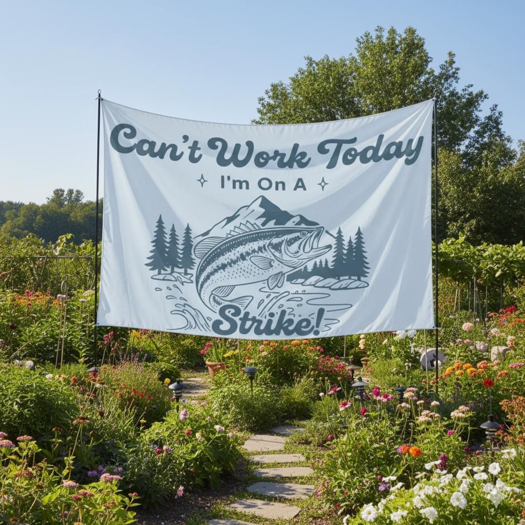 Fishing Tapestry: Bass Illustration, Mountain River Banner