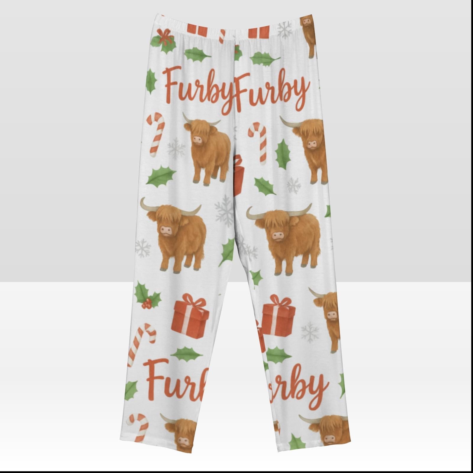 Custom Name Highland Cow Pajama Pants: Christmas Cow Lover Gift