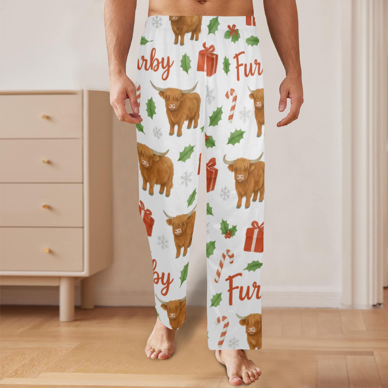 Custom Name Highland Cow Pajama Pants: Christmas Cow Lover Gift