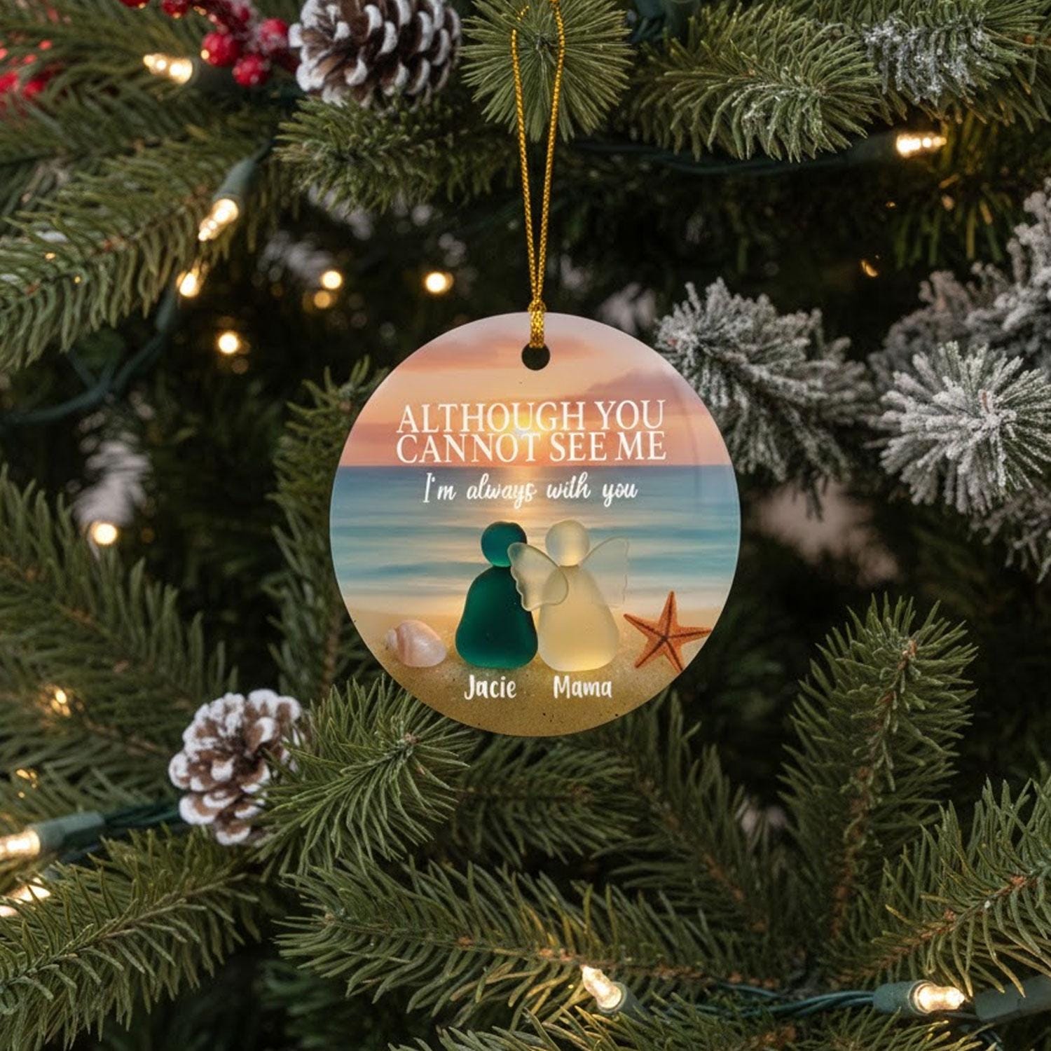 Custom Sea Glass Memorial Ornament: Beach Sunset Remembrance Keepsake